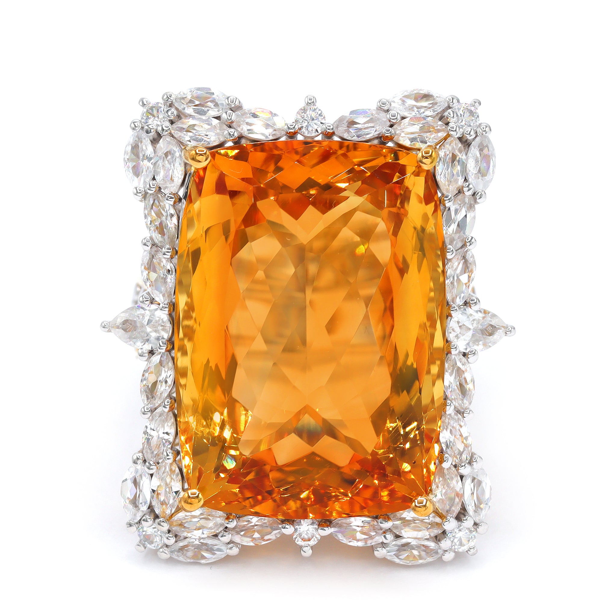 Couture Gems One-of-a-Kind 24K Palladium Silver 38.82ctw Fire Citrine & White Zircon Honker Ring