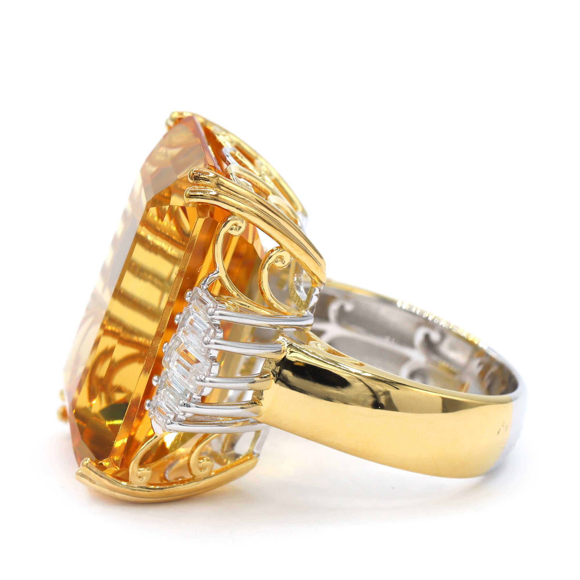 Bague Couture Gems unique en argent palladié 24 carats, citrine de feu 13,42 carats et zircon blanc