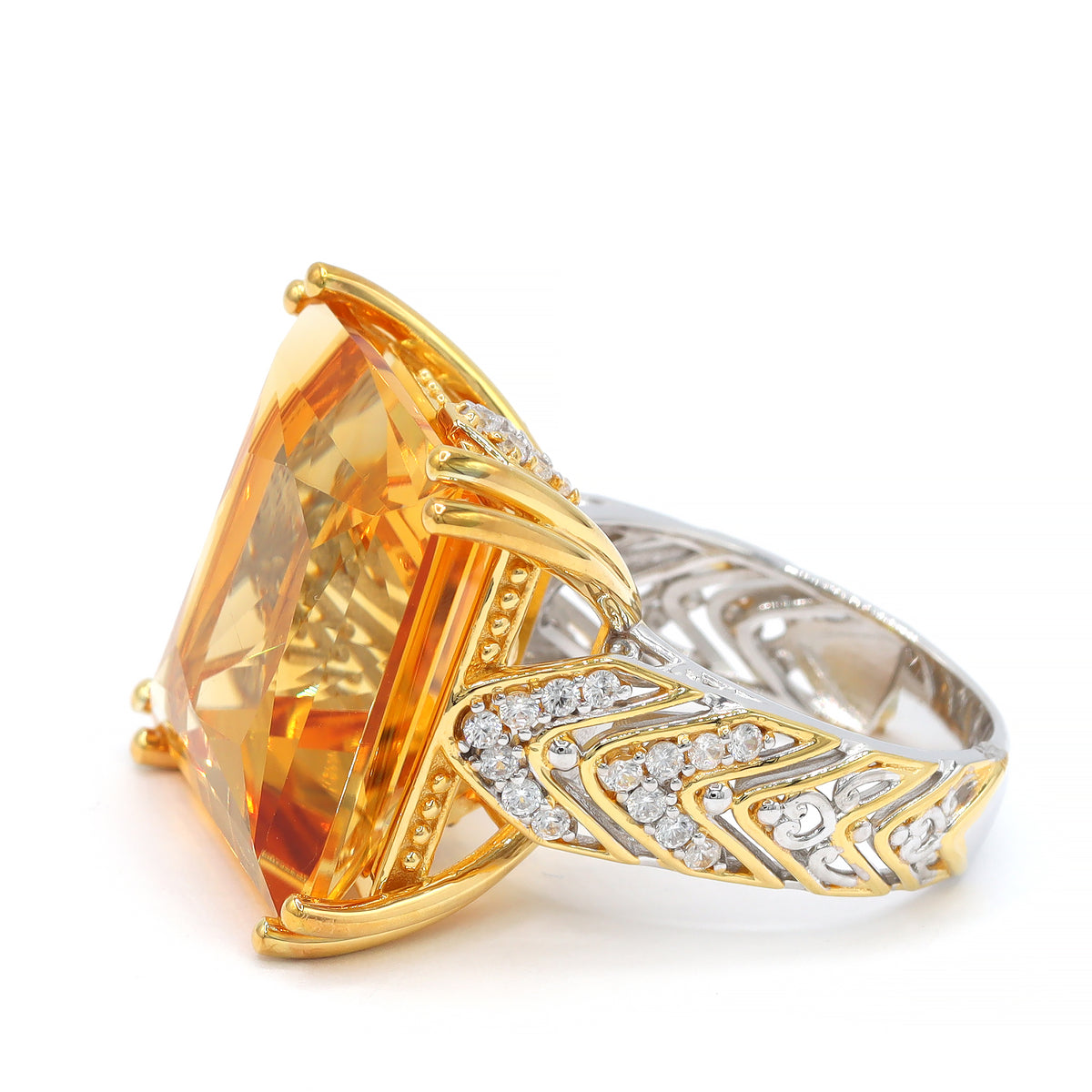 Couture Gems One-of-a-Kind 24K Palladium Silver 30.23ctw Fire Citrine & White Zircon Honker Ring