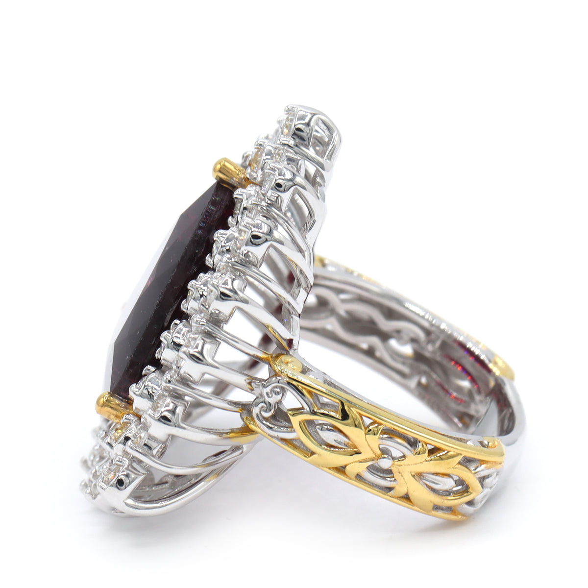 Bague Couture Gems Rubellite & Zircon Blanc (3,10 carats au total) Pièce Unique