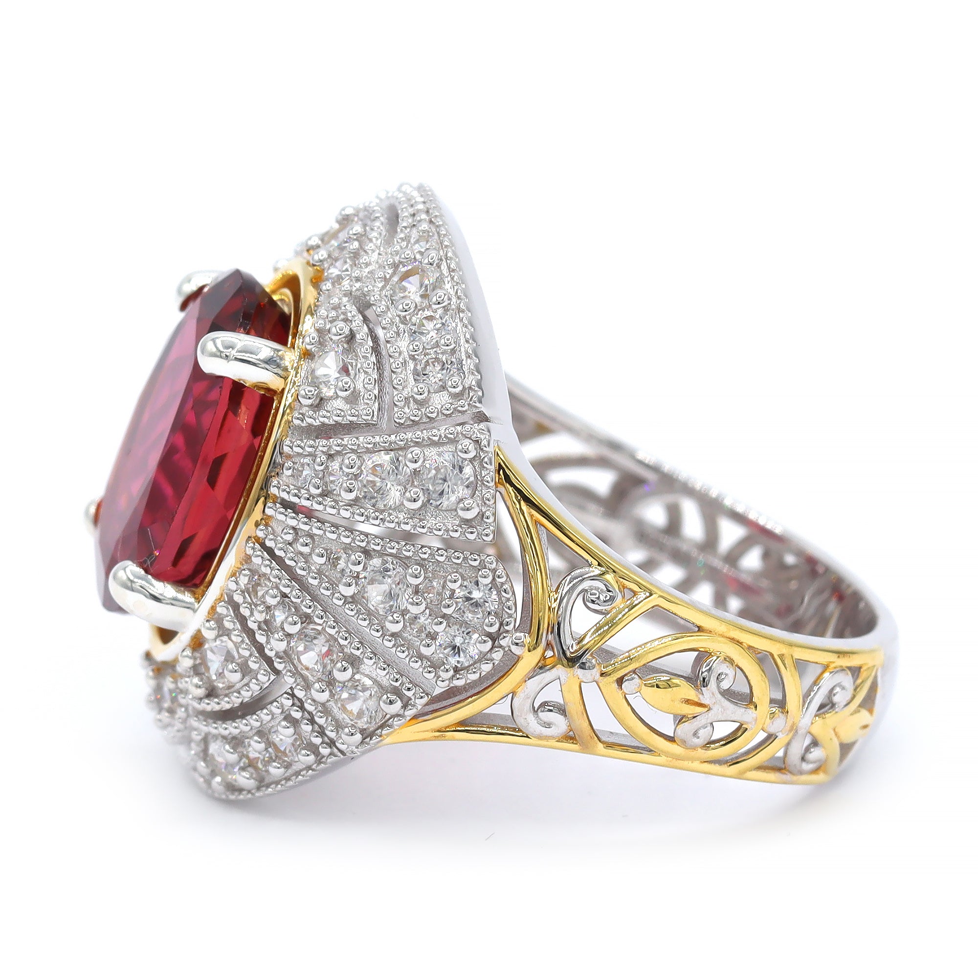 Couture Gems One-of-a-Kind 24K Palladium Silver 7.36ctw Rubellite & White Zircon Ring