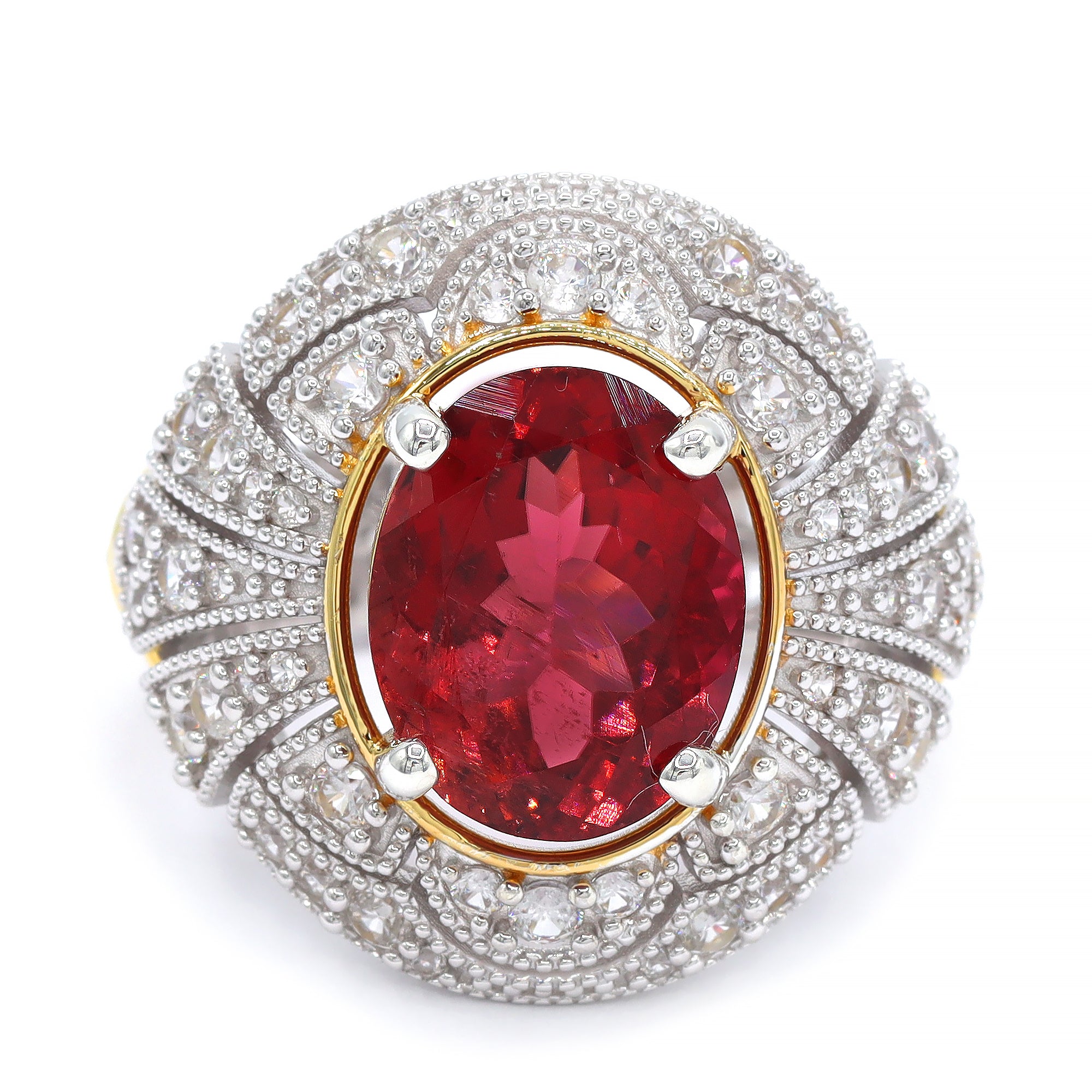 Couture Gems One-of-a-Kind 24K Palladium Silver 7.36ctw Rubellite & White Zircon Ring