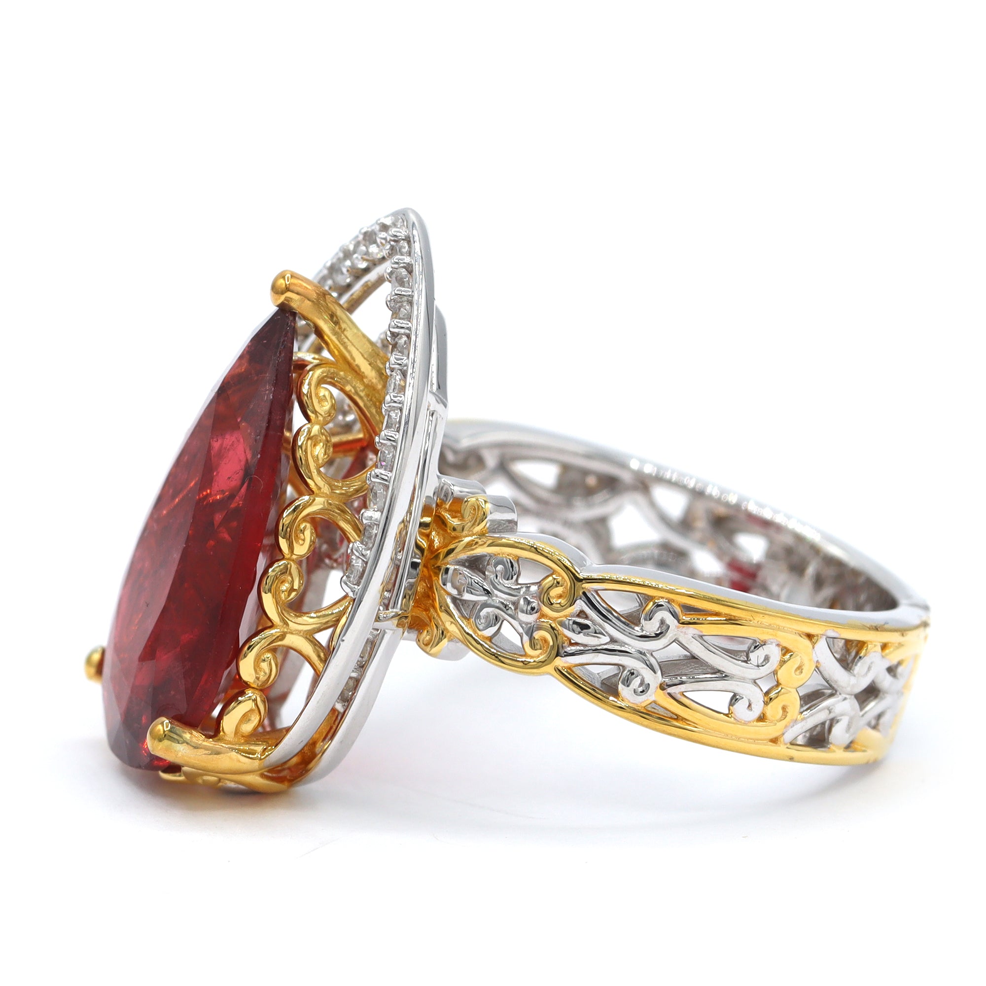 Couture Gems One-of-a-Kind 24K Palladium Silver 5.81ctw Rubellite & White Zircon Ring