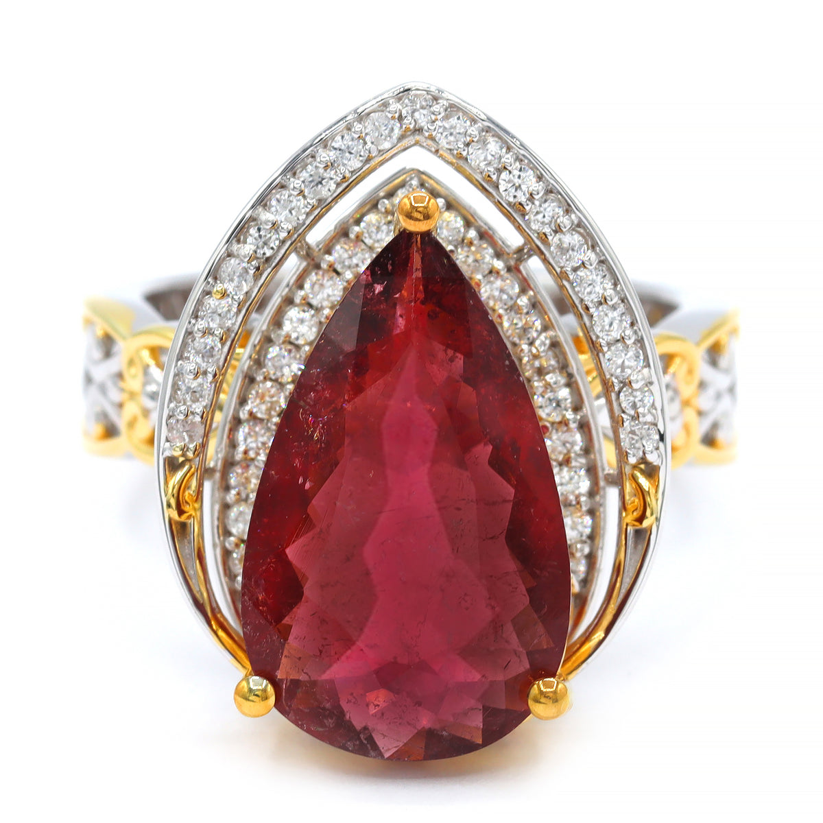Couture Gems One-of-a-Kind 24K Palladium Silver 5.81ctw Rubellite & White Zircon Ring
