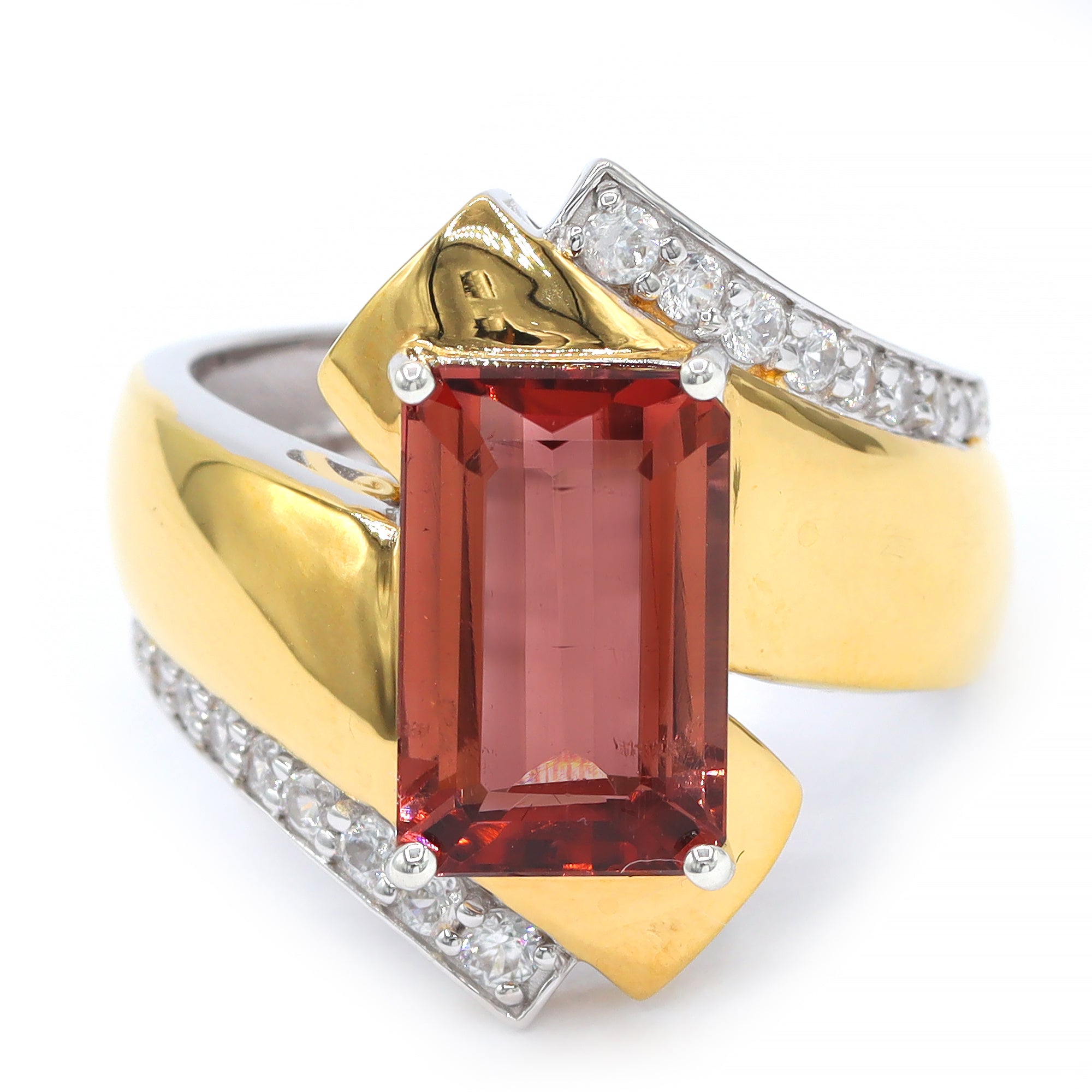 Couture Gems One-of-a-Kind 24K Palladium Silver 5.80ctw Salmon Tourmaline & White Zircon Ring