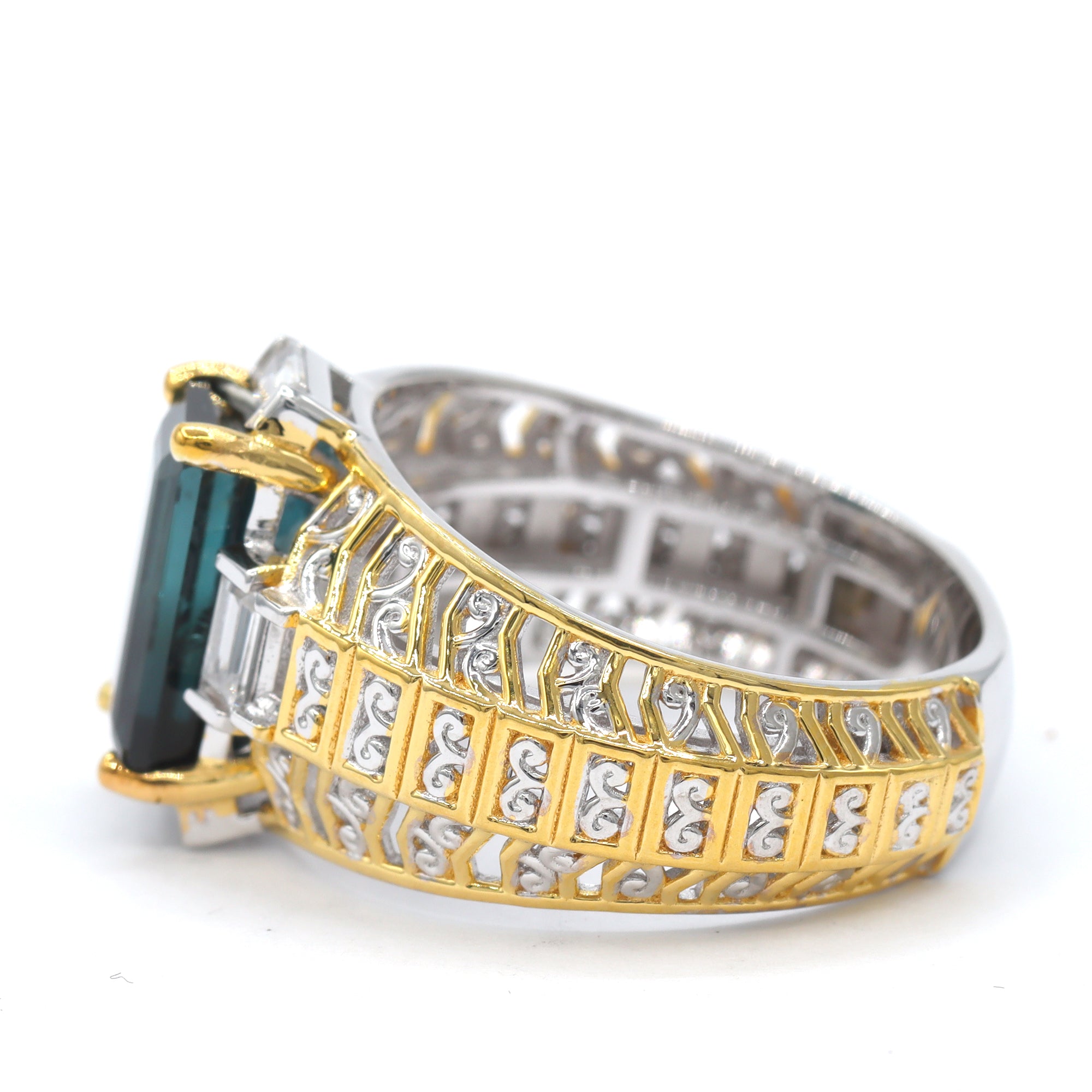 Couture Gems One-of-a-Kind 24K Palladium Silver 4.14ctw Indicolite Tourmaline & White Zircon Ring