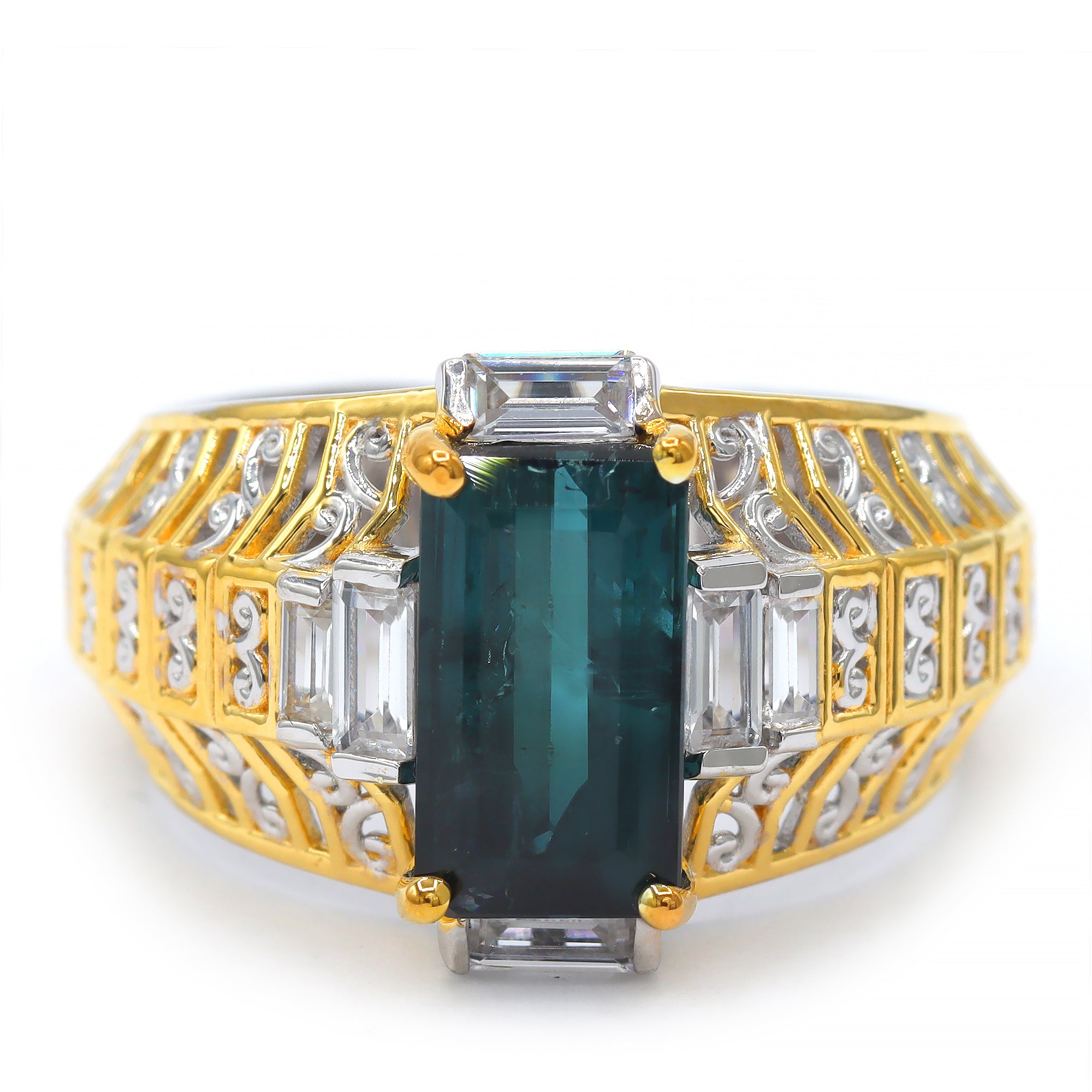 Couture Gems One-of-a-Kind 24K Palladium Silver 4.14ctw Indicolite Tourmaline & White Zircon Ring