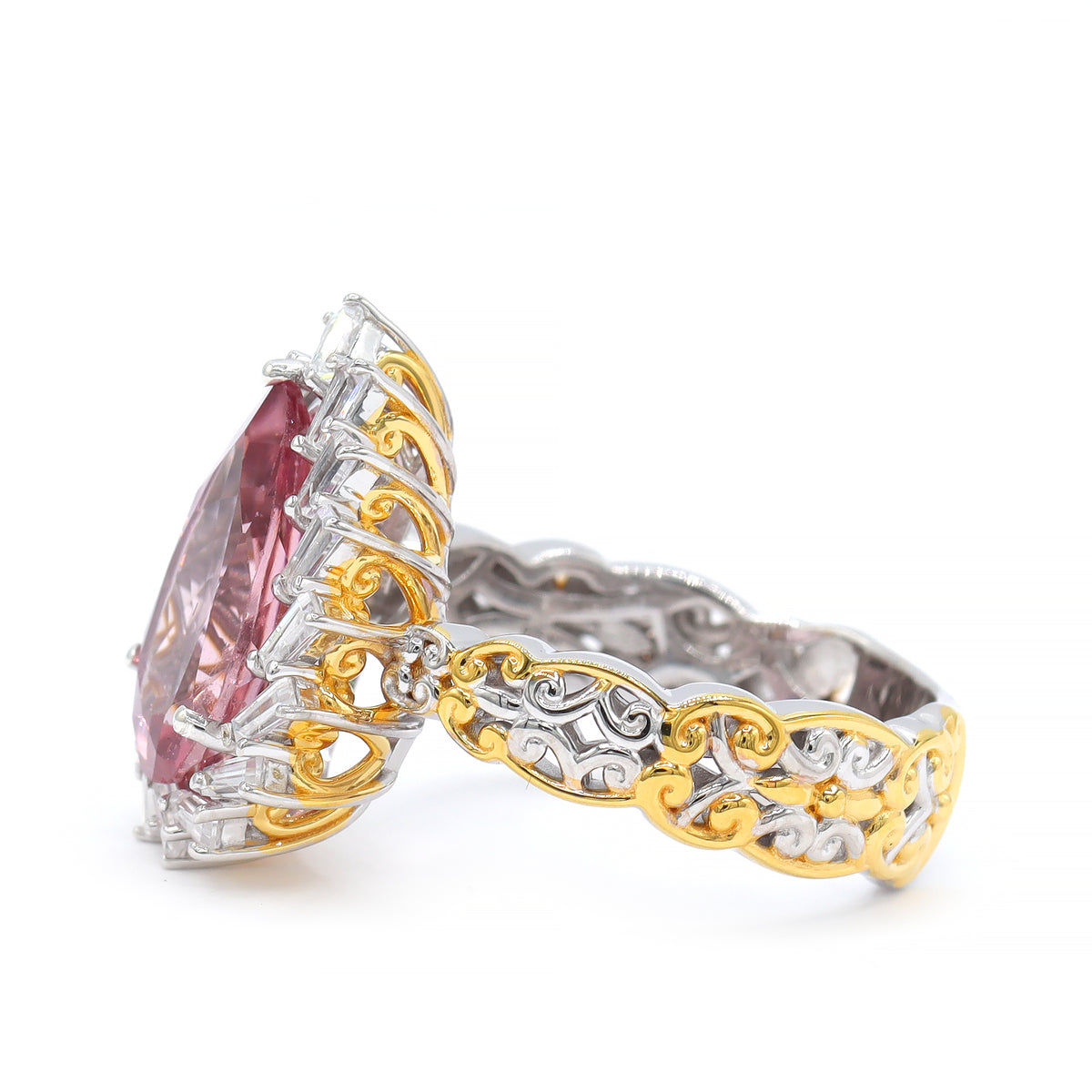 Couture Gems One-of-a-Kind 24K Palladium Silver 5.72ctw Cherry Blossom Pink Tourmaline & White Zircon Ring