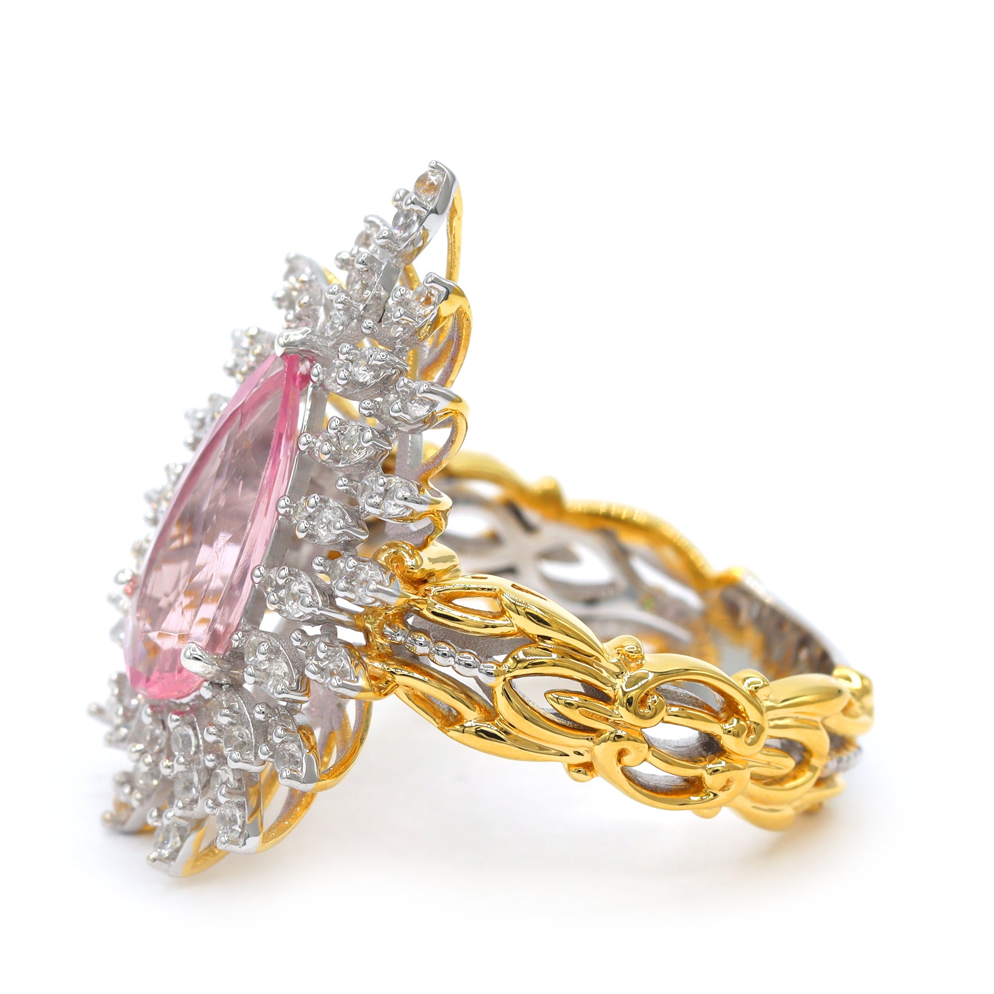Couture Gems One-of-a-Kind 24K Palladium Silver 3.14ctw Cherry Blossom Pink Tourmaline & White Zircon Ring
