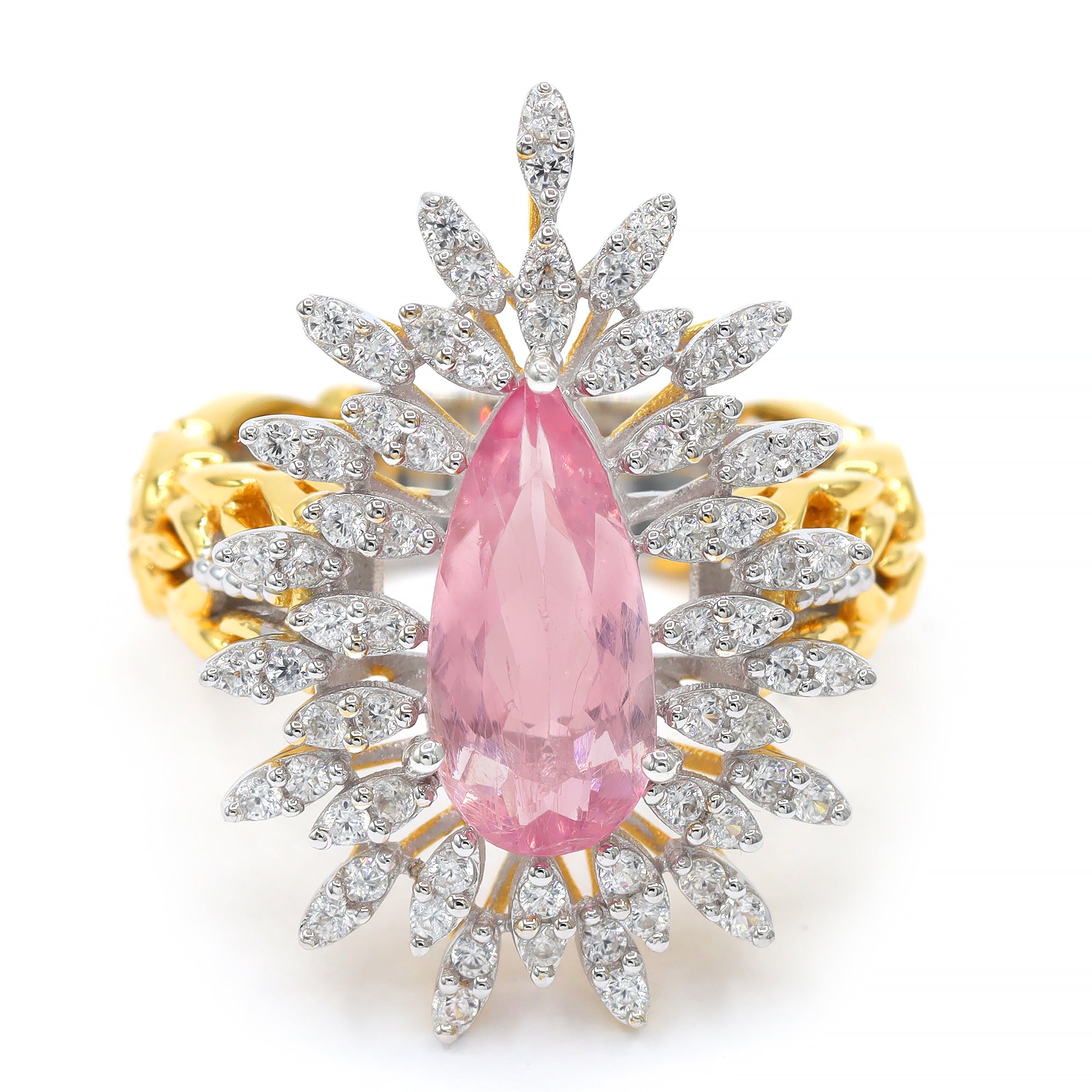 Couture Gems One-of-a-Kind 24K Palladium Silver 3.14ctw Cherry Blossom Pink Tourmaline & White Zircon Ring