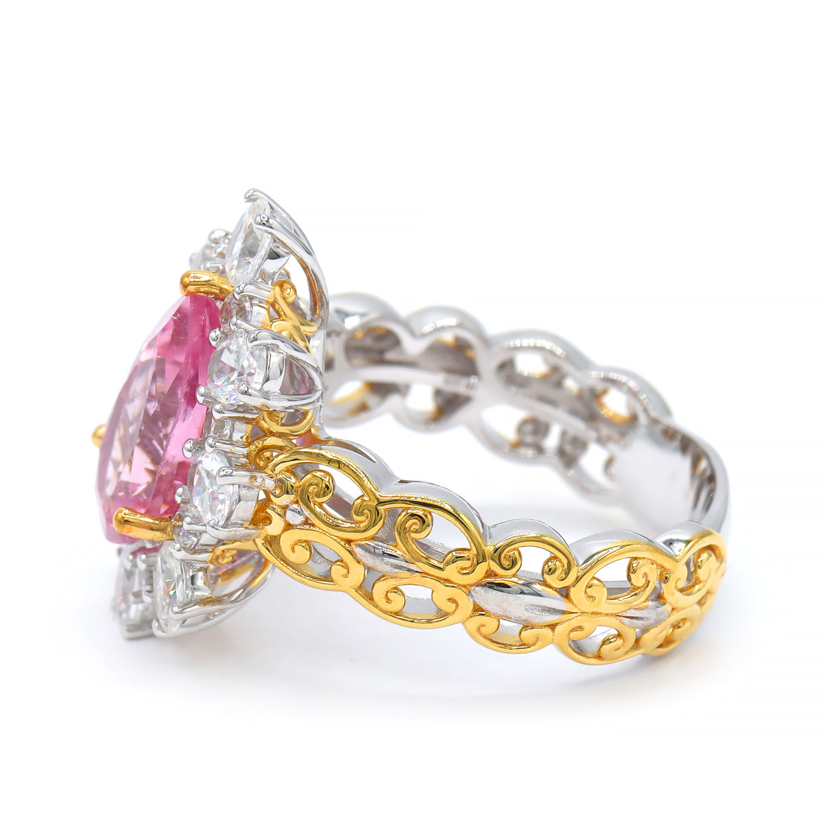 Couture Gems One-of-a-Kind 24K Palladium Silver 5.61ctw Cherry Blossom Pink Tourmaline & White Zircon Ring
