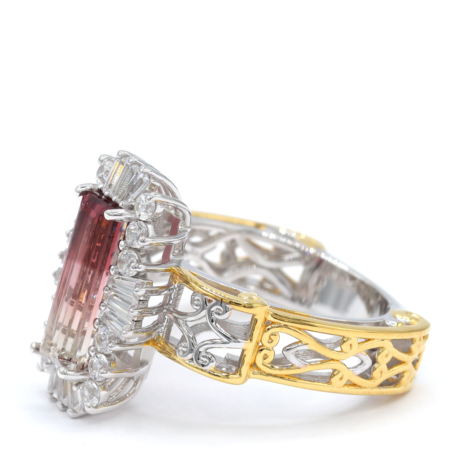 Bague Couture Gems unique en argent palladié 24 carats, tourmaline bleu indigo et zircon blanc de 5,06 carats