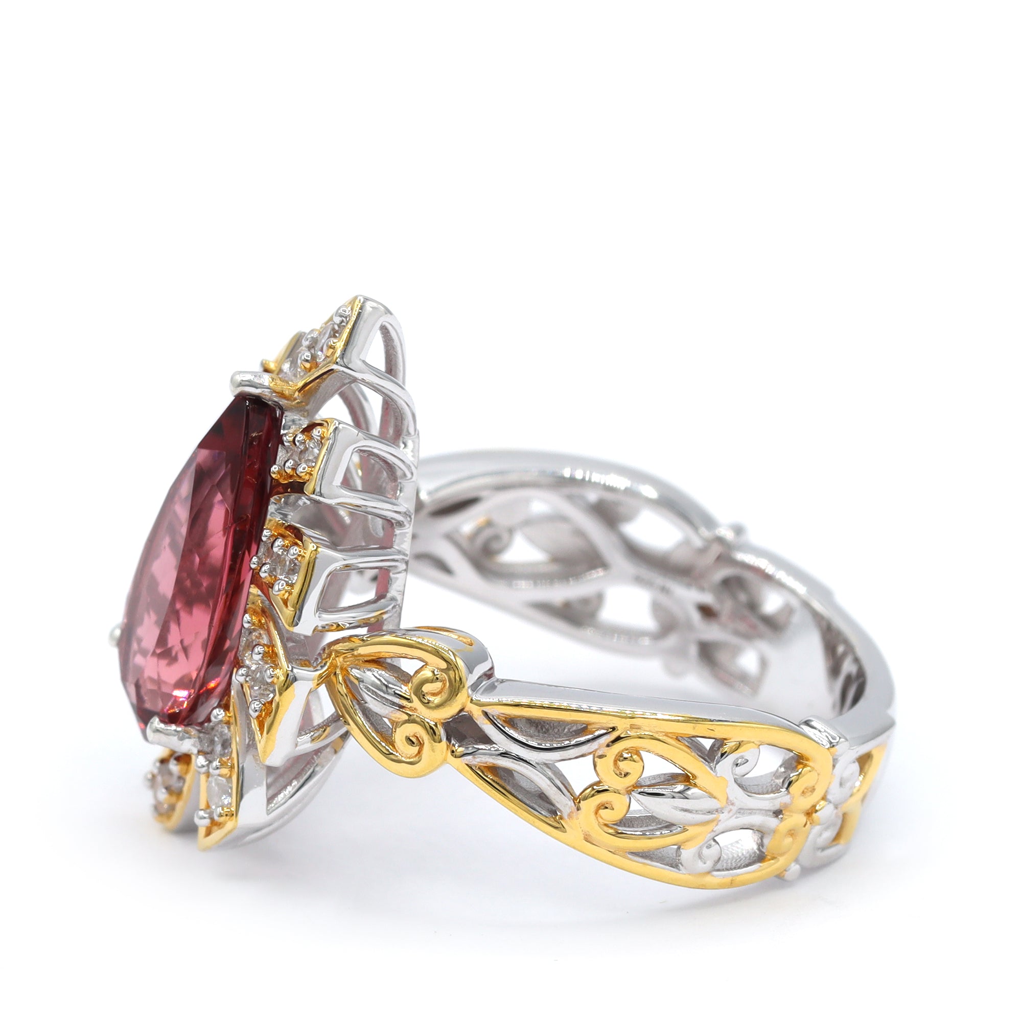 Couture Gems One-of-a-Kind 24K Palladium Silver 3.47ctw Sunset Tourmaline & White Zircon Ring