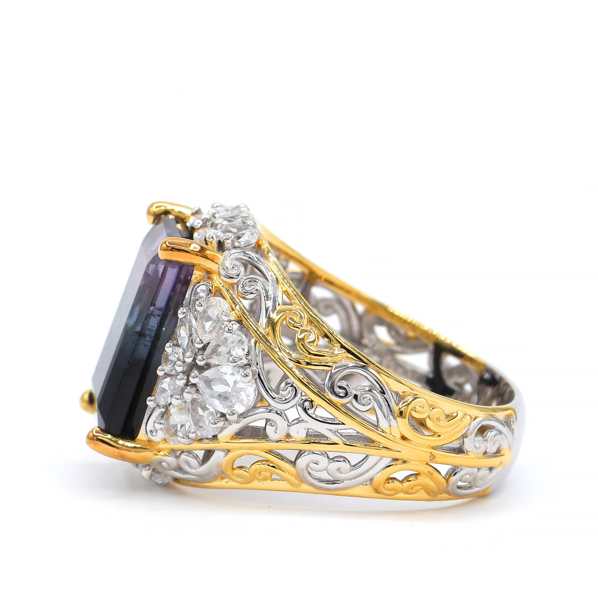 Couture Gems One-of-a-Kind 24K Palladium Silver 8.86ctw Bi-Color Tourmaline & White Zircon Ring