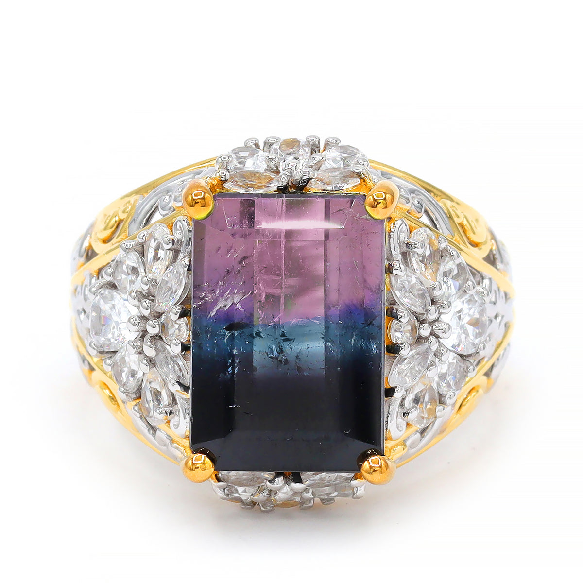 Couture Gems One-of-a-Kind 24K Palladium Silver 8.86ctw Bi-Color Tourmaline & White Zircon Ring