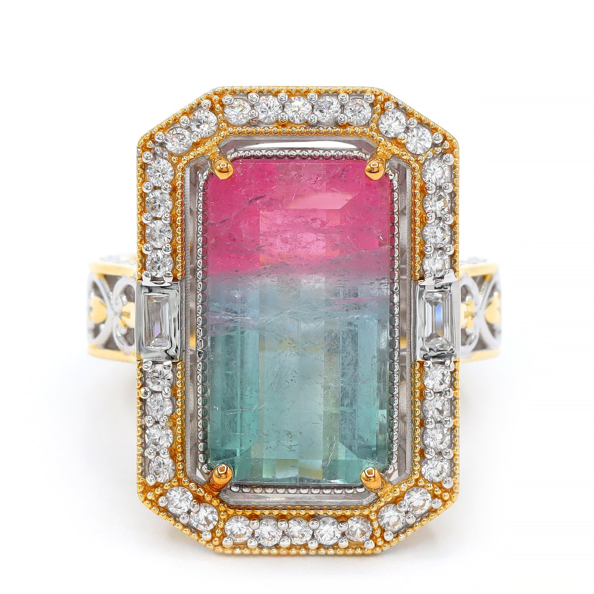 Couture Gems One-of-a-Kind 24K Palladium Silver 10.34ctw Bi-Color Tourmaline & White Zircon Ring