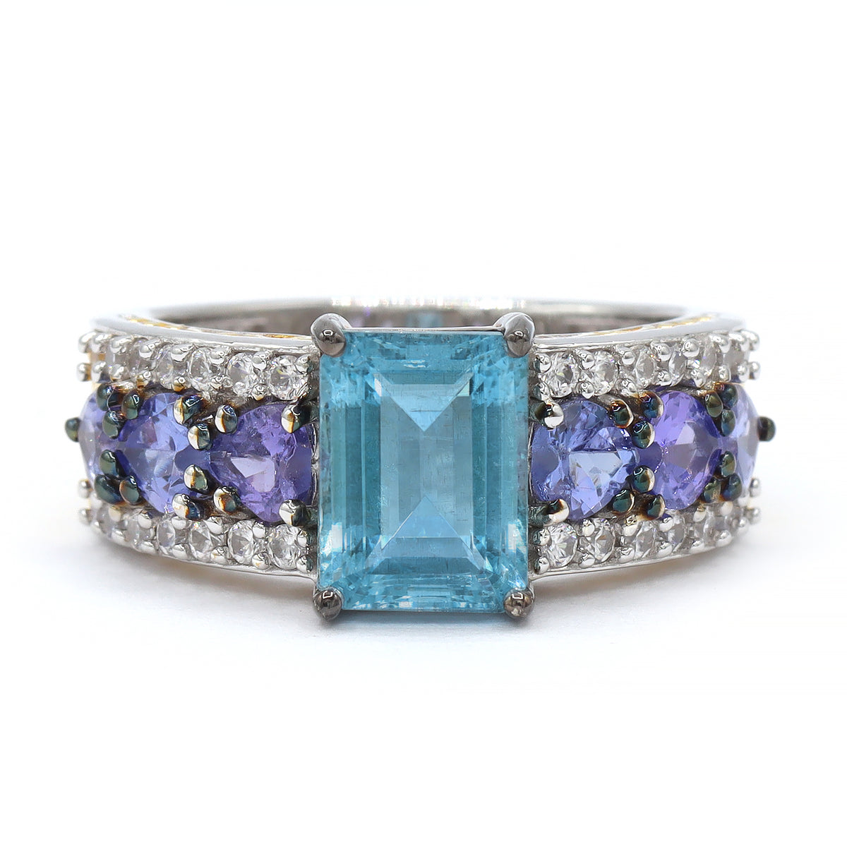 Couture Gems One-of-a-Kind 24K Palladium Silver 4.45ctw Tanzanian Aquamarine & Tanzanite Ring