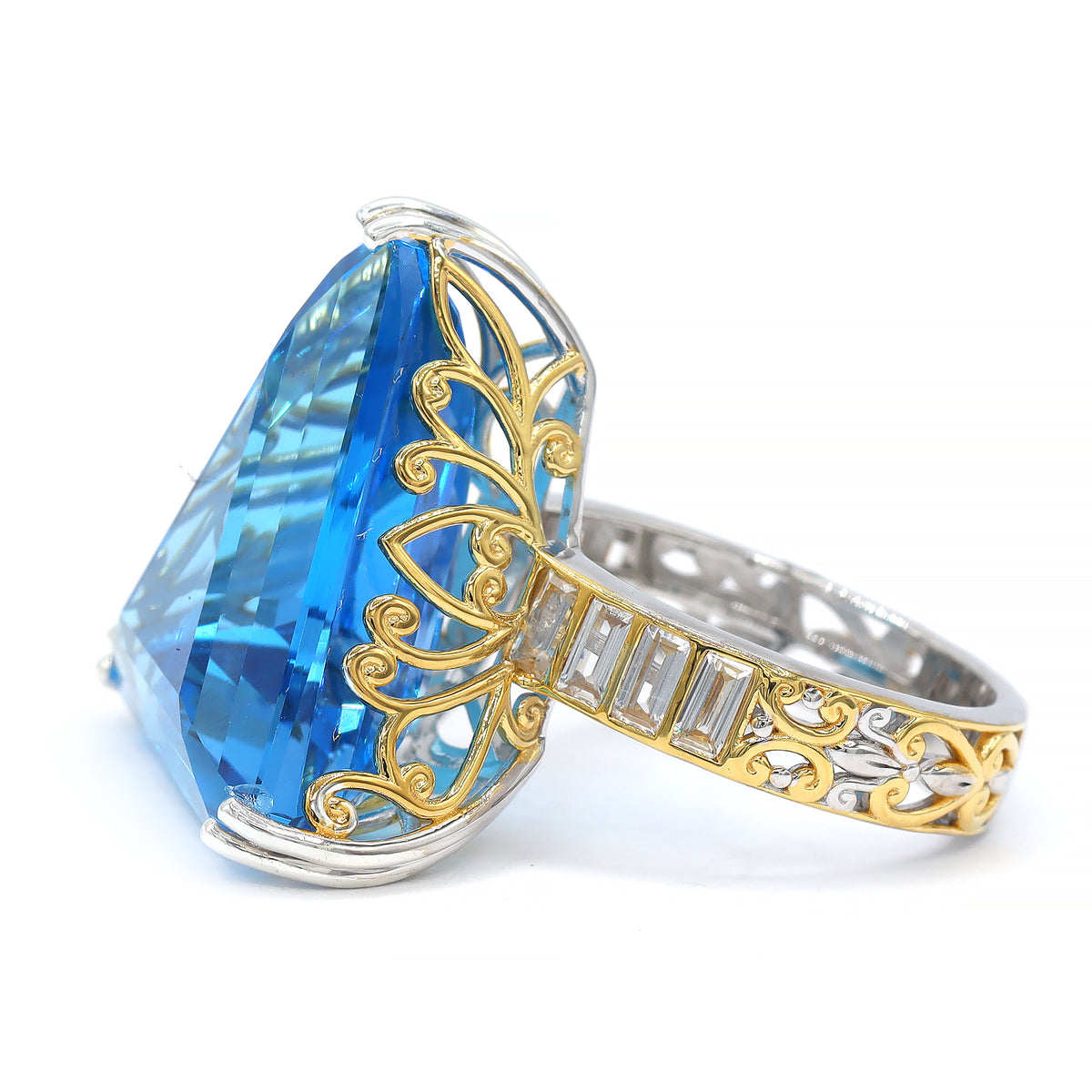 Couture Gems One-of-a-Kind 24K Palladium Silver 36.41ctw Kashmir Blue Topaz & White Zircon Honker Ring