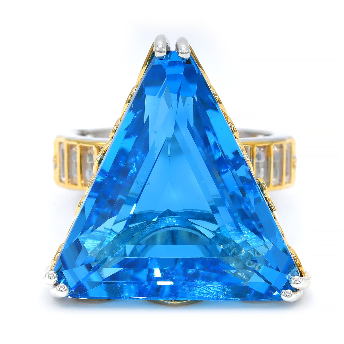 Couture Gems One-of-a-Kind 24K Palladium Silver 36.41ctw Kashmir Blue Topaz & White Zircon Honker Ring