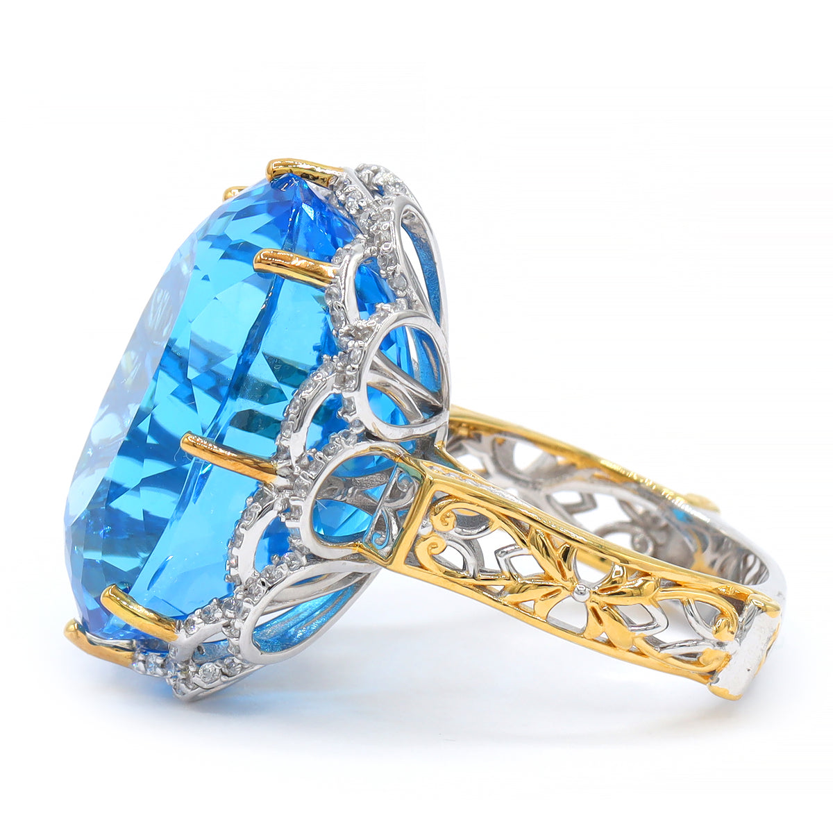Couture Gems One-of-a-Kind 24K Palladium Silver 56.32ctw Kashmir Blue Topaz & White Zircon Honker Ring