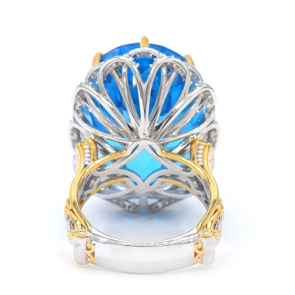 Couture Gems One-of-a-Kind 24K Palladium Silver 56.32ctw Kashmir Blue Topaz & White Zircon Honker Ring