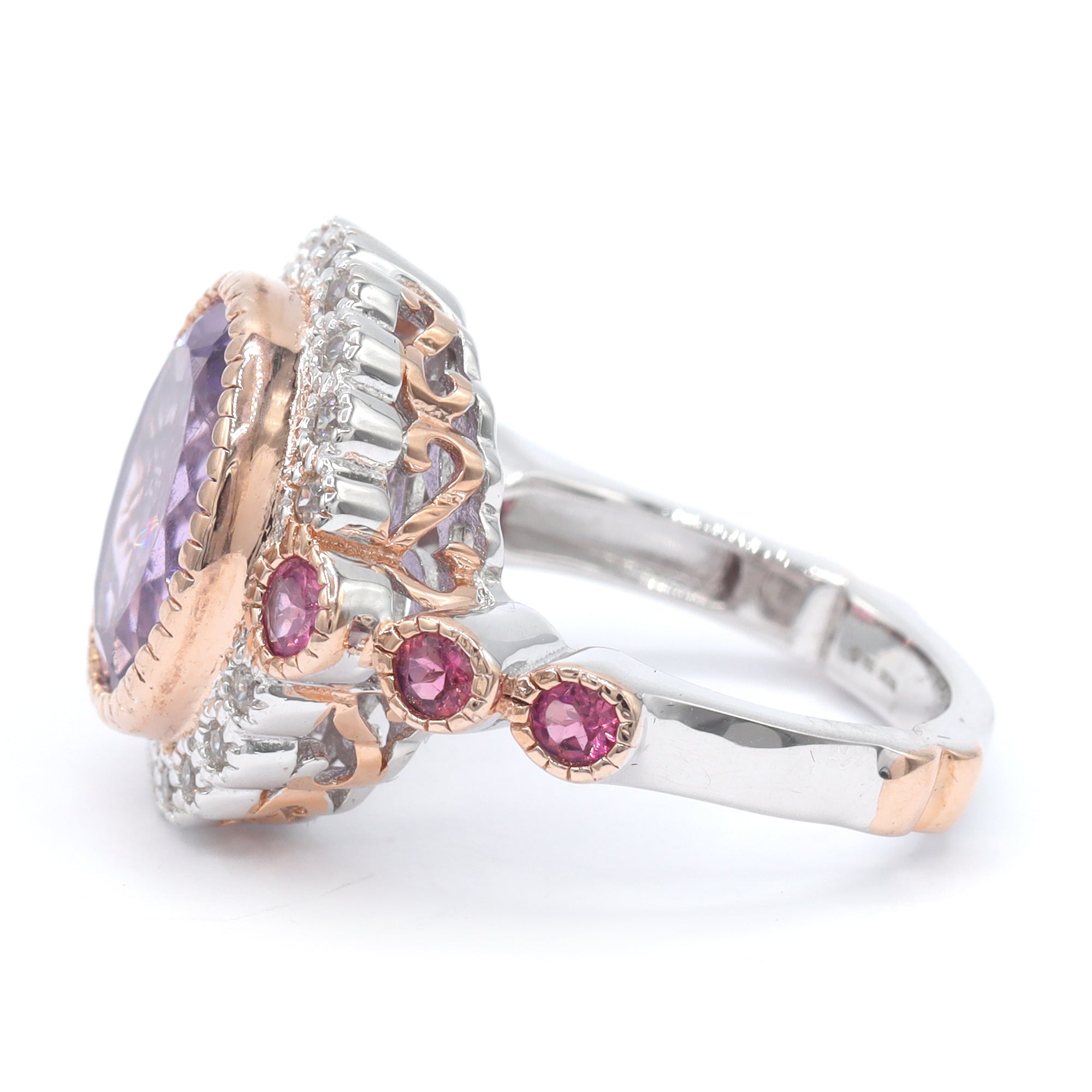 Gems en Vogue 18K Palladium Silver 5.68ctw Pink Amethyst, Pink Tourmaline & White Zircon Halo Ring