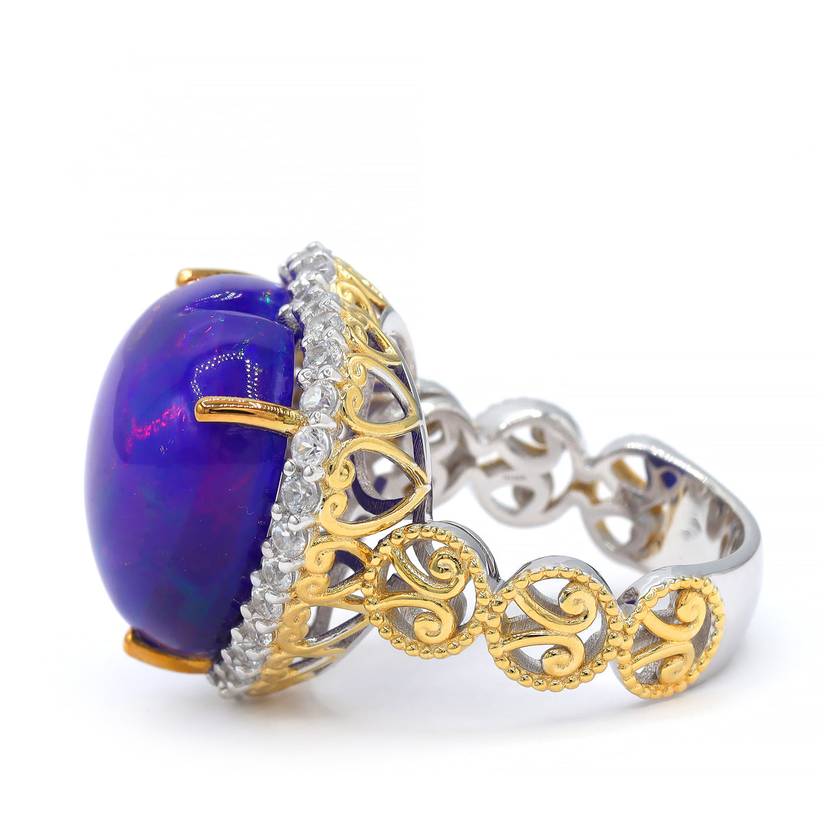 Couture Gems One-of-a-Kind 24K Palladium Silver 15.00ctw Heart Mystic Purple Opal & White Zircon Ring