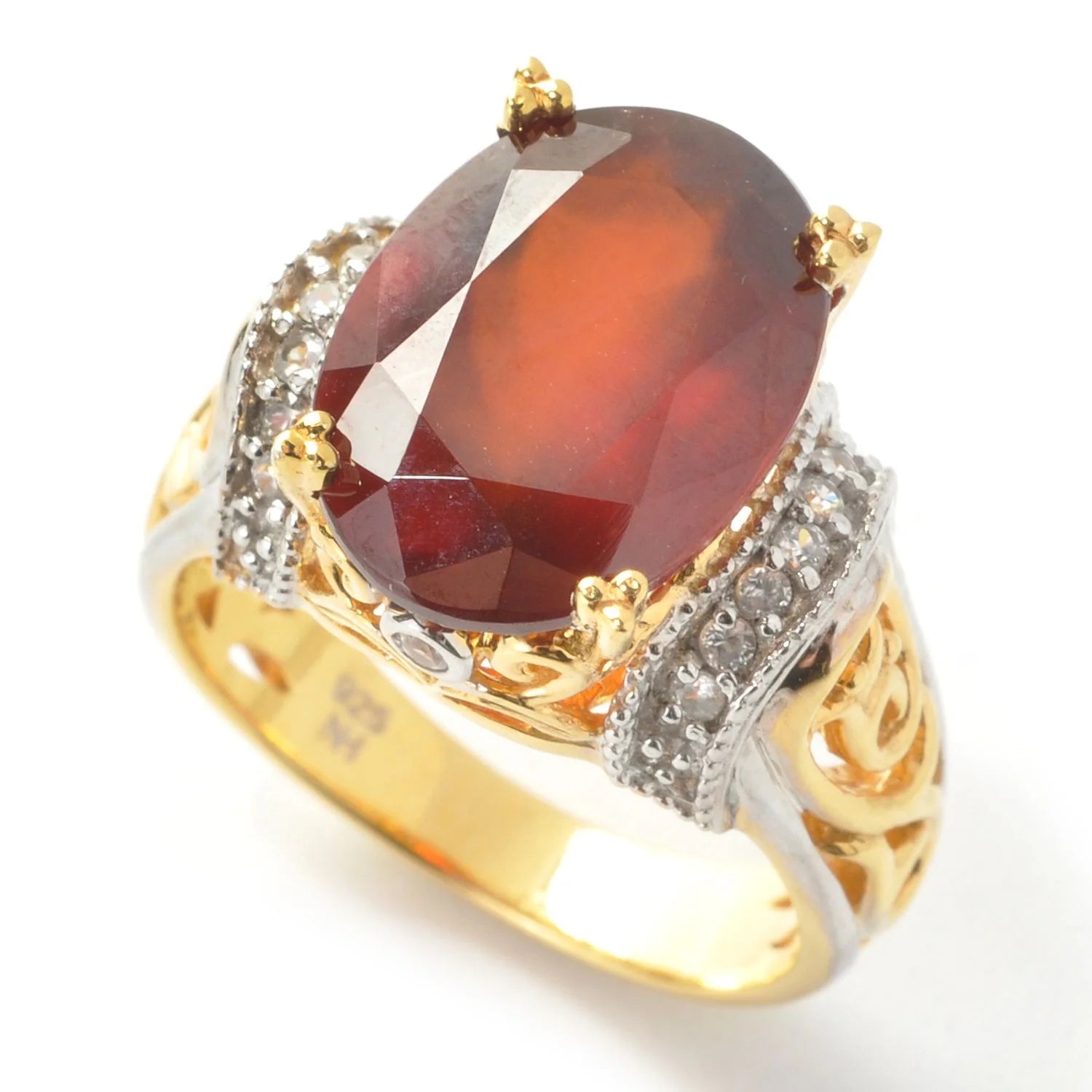 Gems en Vogue 6.51ctw Hessonite Garnet & White Zircon Ring