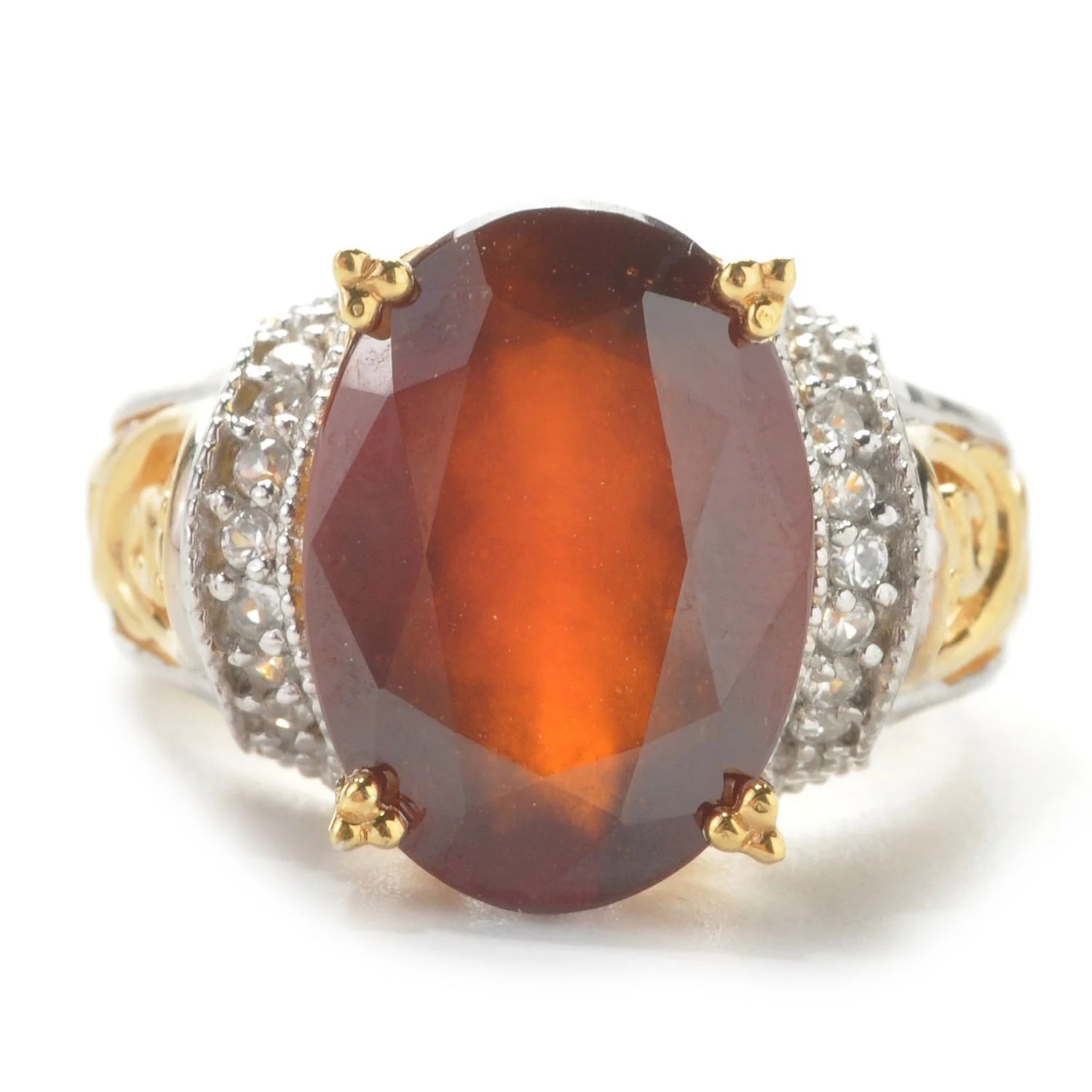 Gems en Vogue 6.51ctw Hessonite Garnet & White Zircon Ring