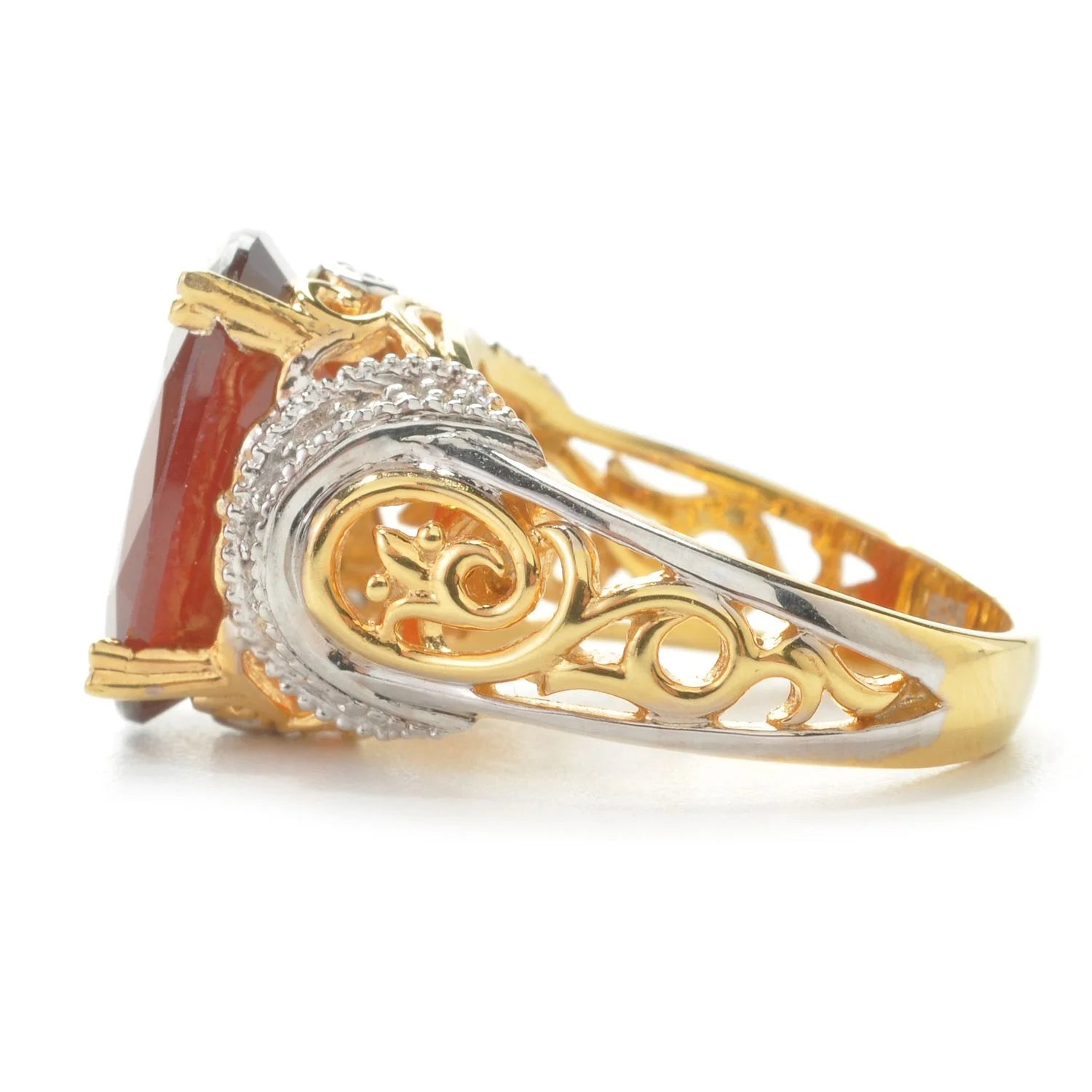 Gems en Vogue 6.51ctw Hessonite Garnet & White Zircon Ring