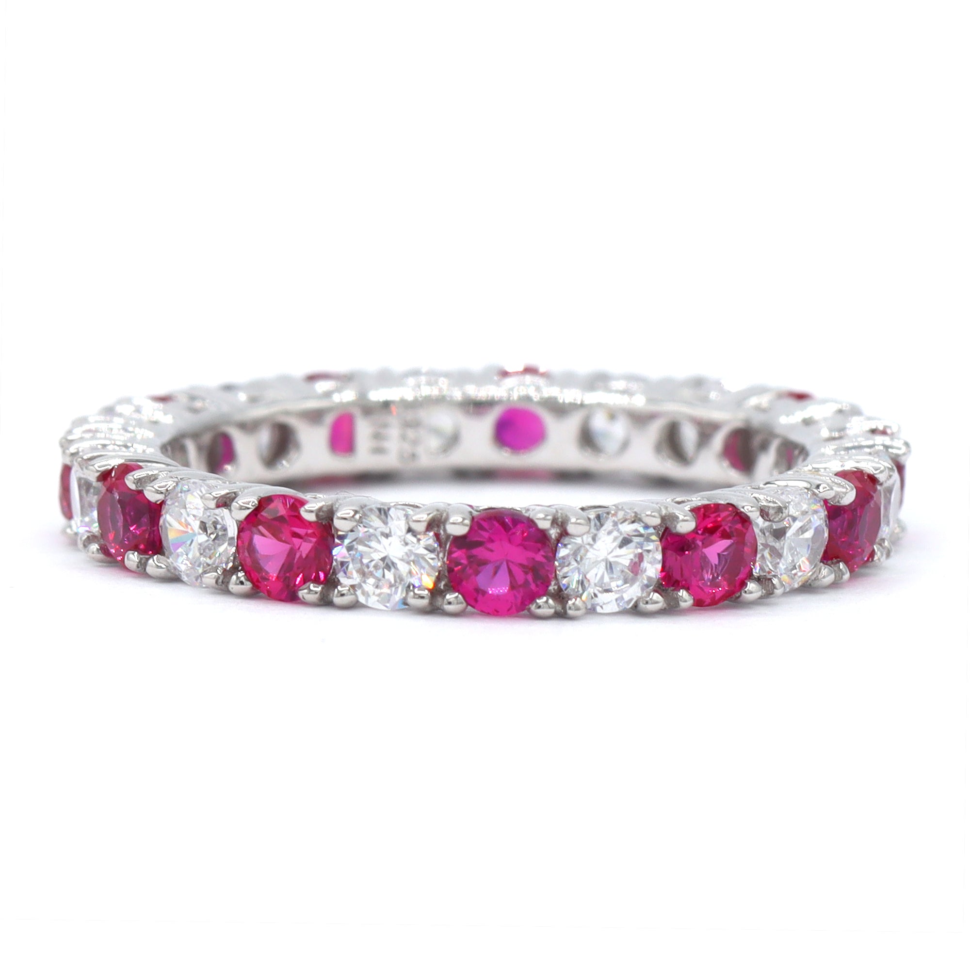 Signity Sterling Silver Created Ruby & Cubic Zirconia Eternity Band Ring CANNOT BE RESIZED