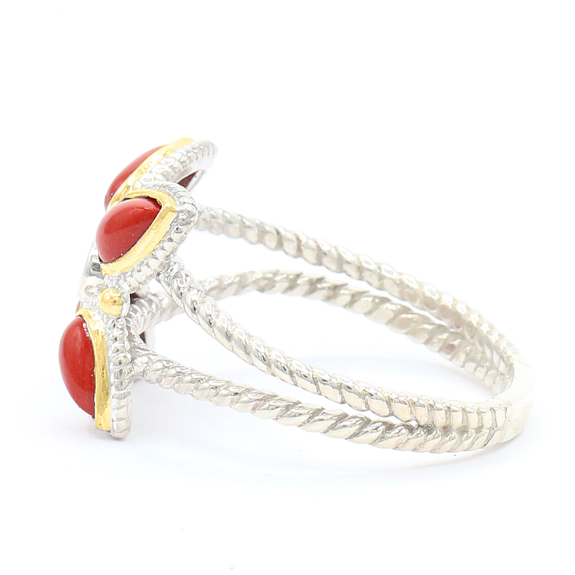 Gems en Vogue Red Coral & Swiss Blue Topaz Ring