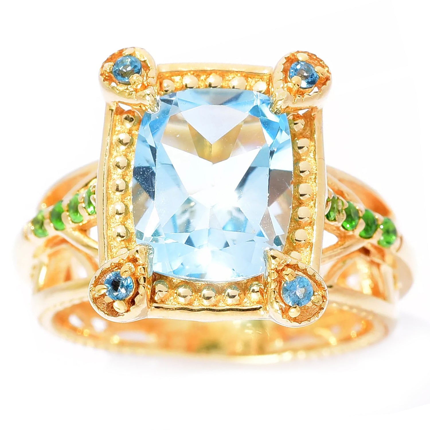 Hall of Jewels 4.76ctw Sky Blue Topaz & Chrome Diopside Ring