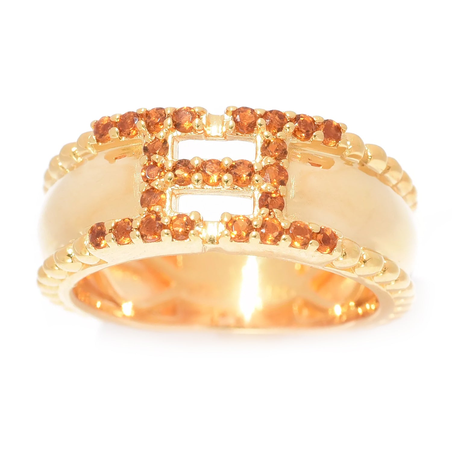 Hall of Jewels 0.5ctw Madeira Citrine "H" Signature Bead Edge Band Ring