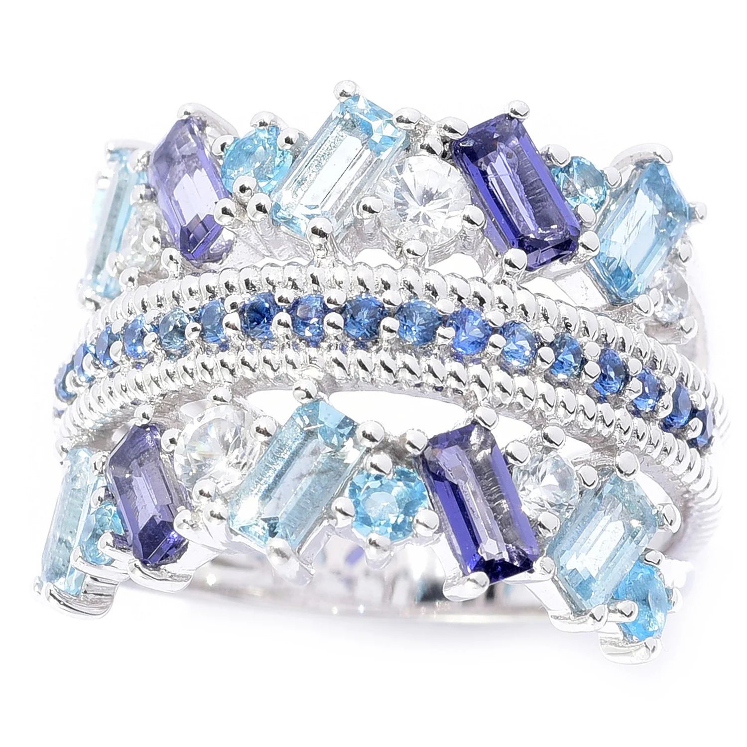 Hall of Jewels 4.84ctw Swiss Blue Topaz & Multi Gemstones Shades of Blue Ring