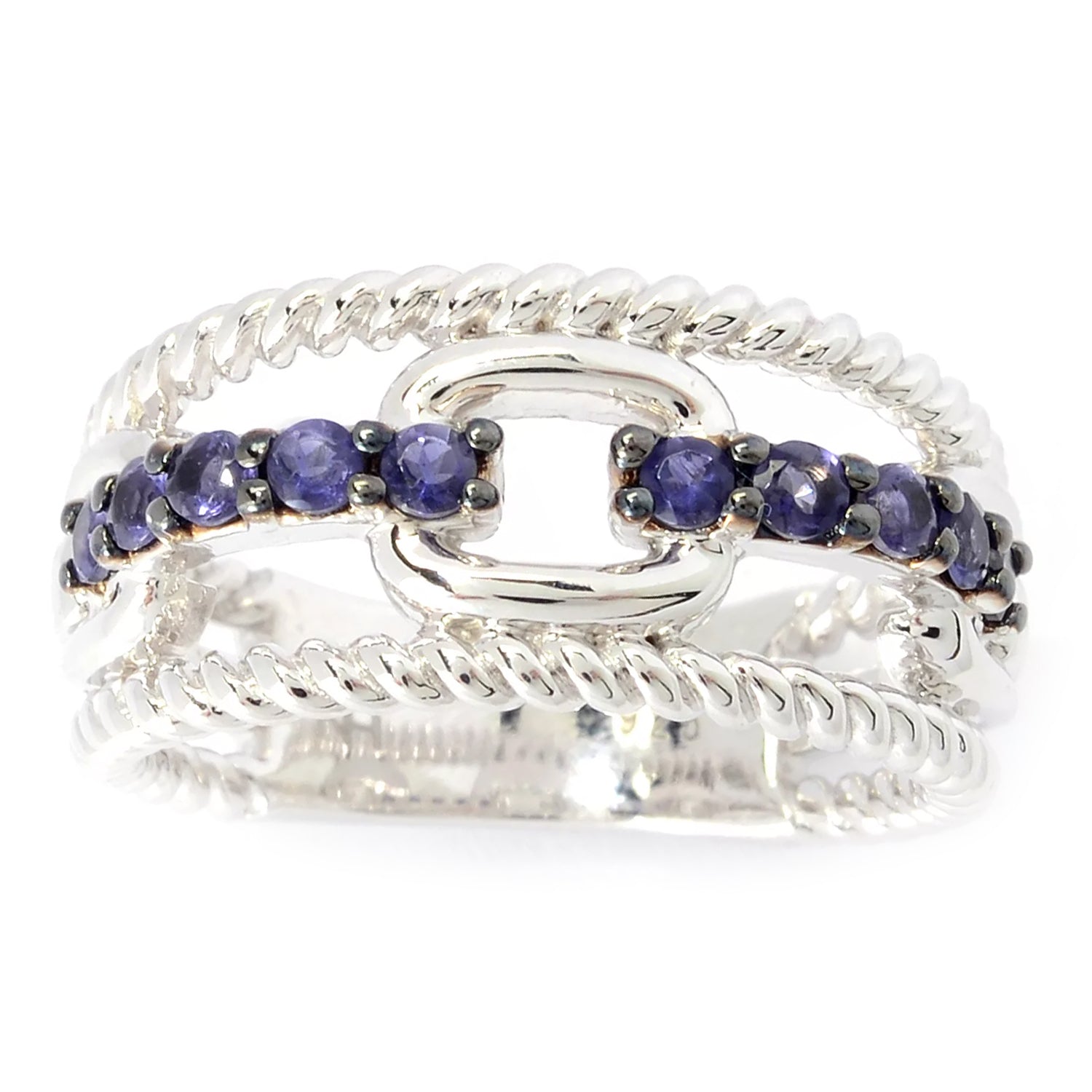 Hall of Jewels 0.40ctw Iolite Wire Wrap Edge & Oval Link Center Ring