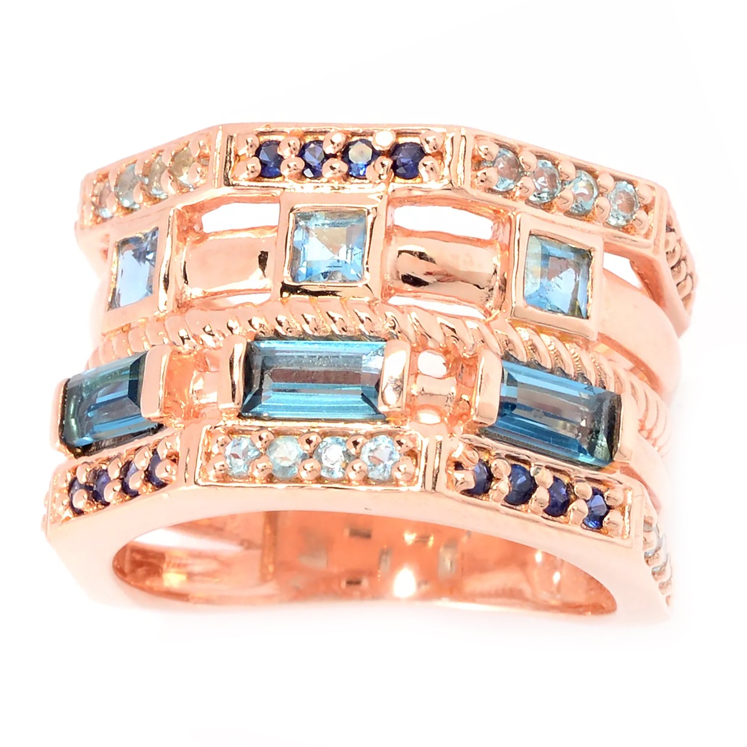 Hall of Jewels 2.54ctw Multi Gemstones Shades of Blue Ring