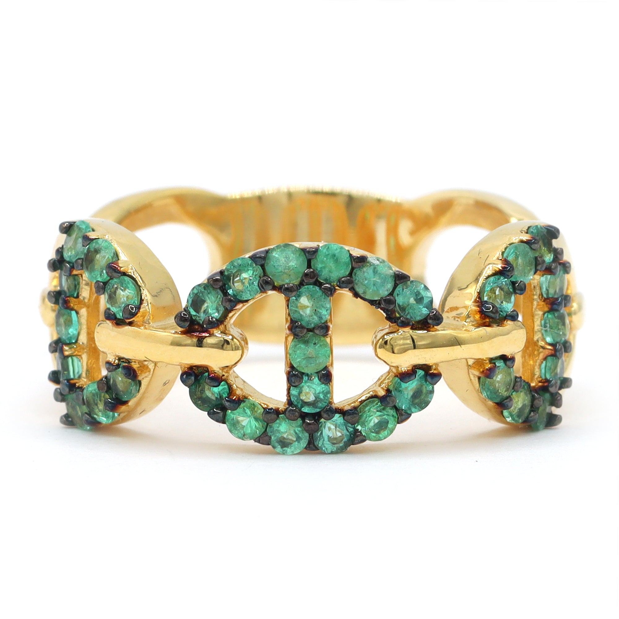 Hall of Jewels 0.66ctw Grizzly Emerald Chain Pattern Ring