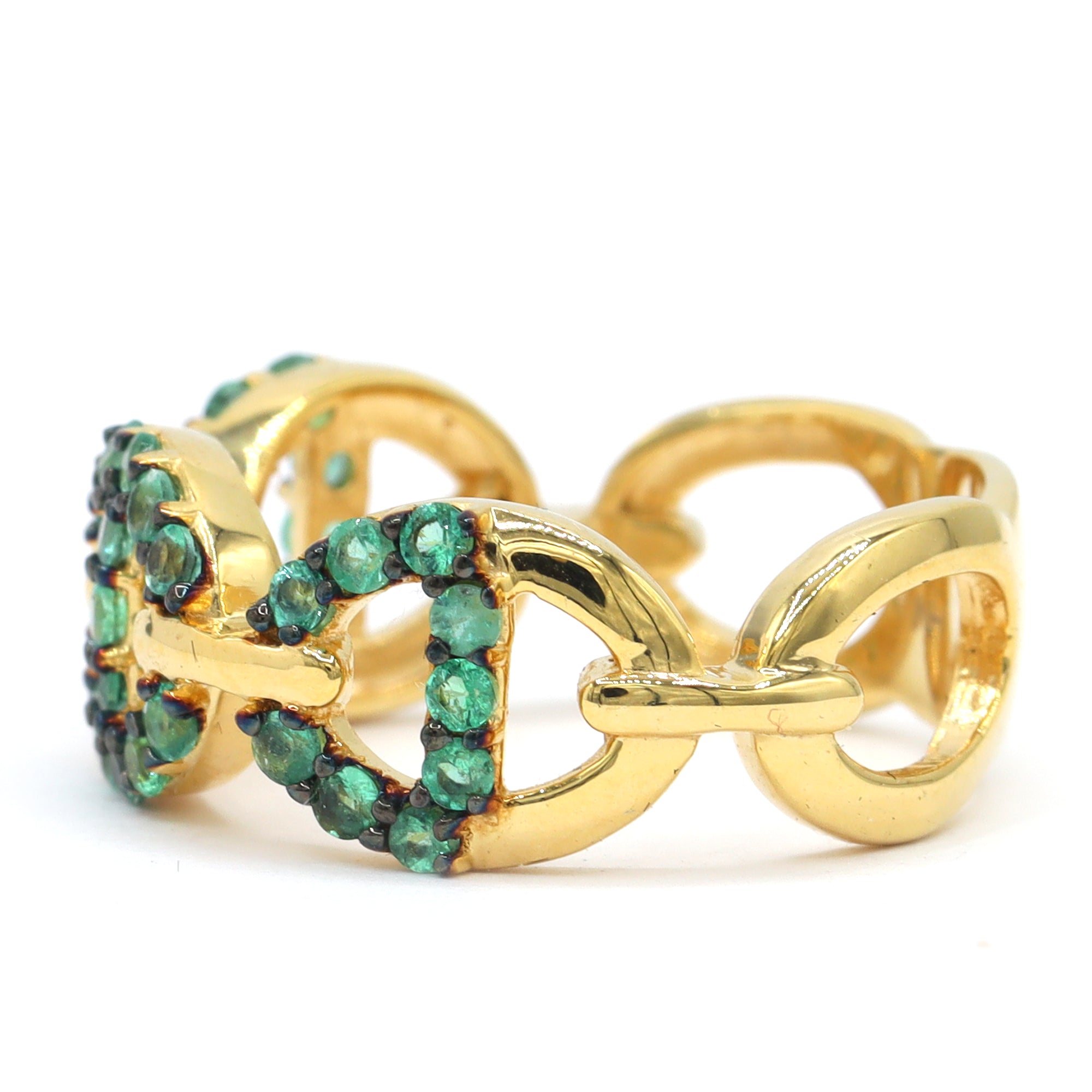 Hall of Jewels 0.66ctw Grizzly Emerald Chain Pattern Ring