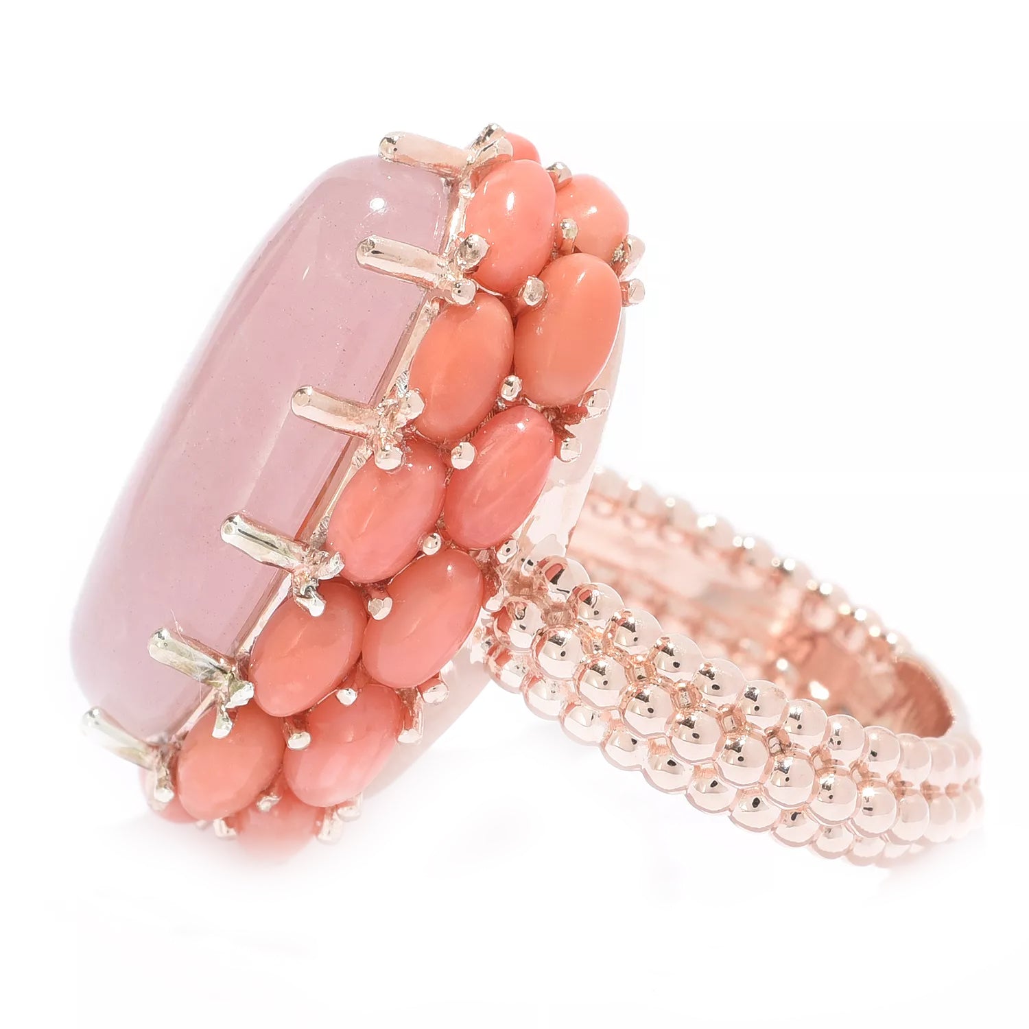 Hall of Jewels Rose Quartz & Pink Coral Halo Ring