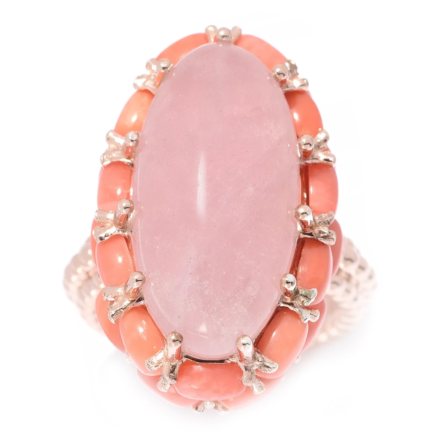 Hall of Jewels Rose Quartz & Pink Coral Halo Ring