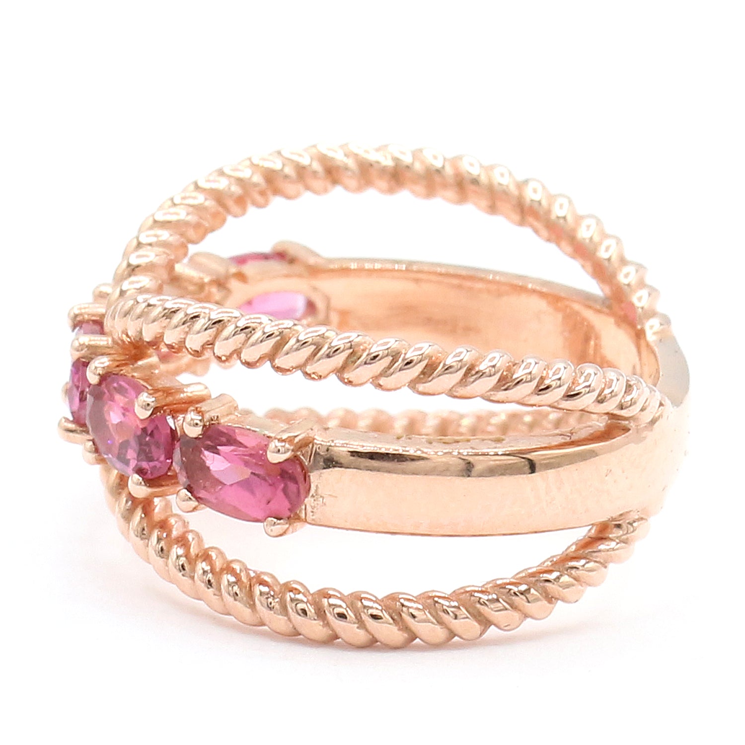 Hall of Jewels 1.25ctw Pink Tourmaline Five Stone Rope Detailed Crossover Ring