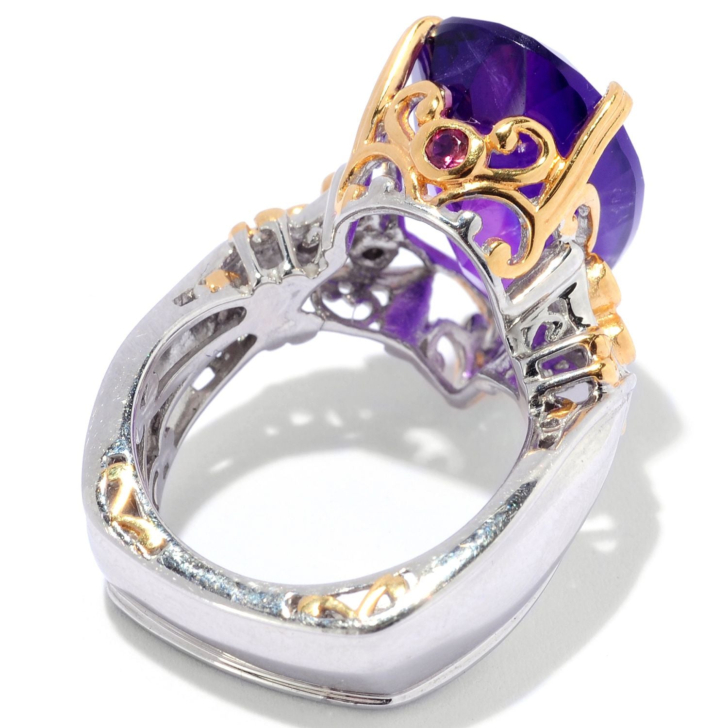 Gems en Vogue 9.95ctw African Amethyst, Pink Tourmaline & Diamond Ring