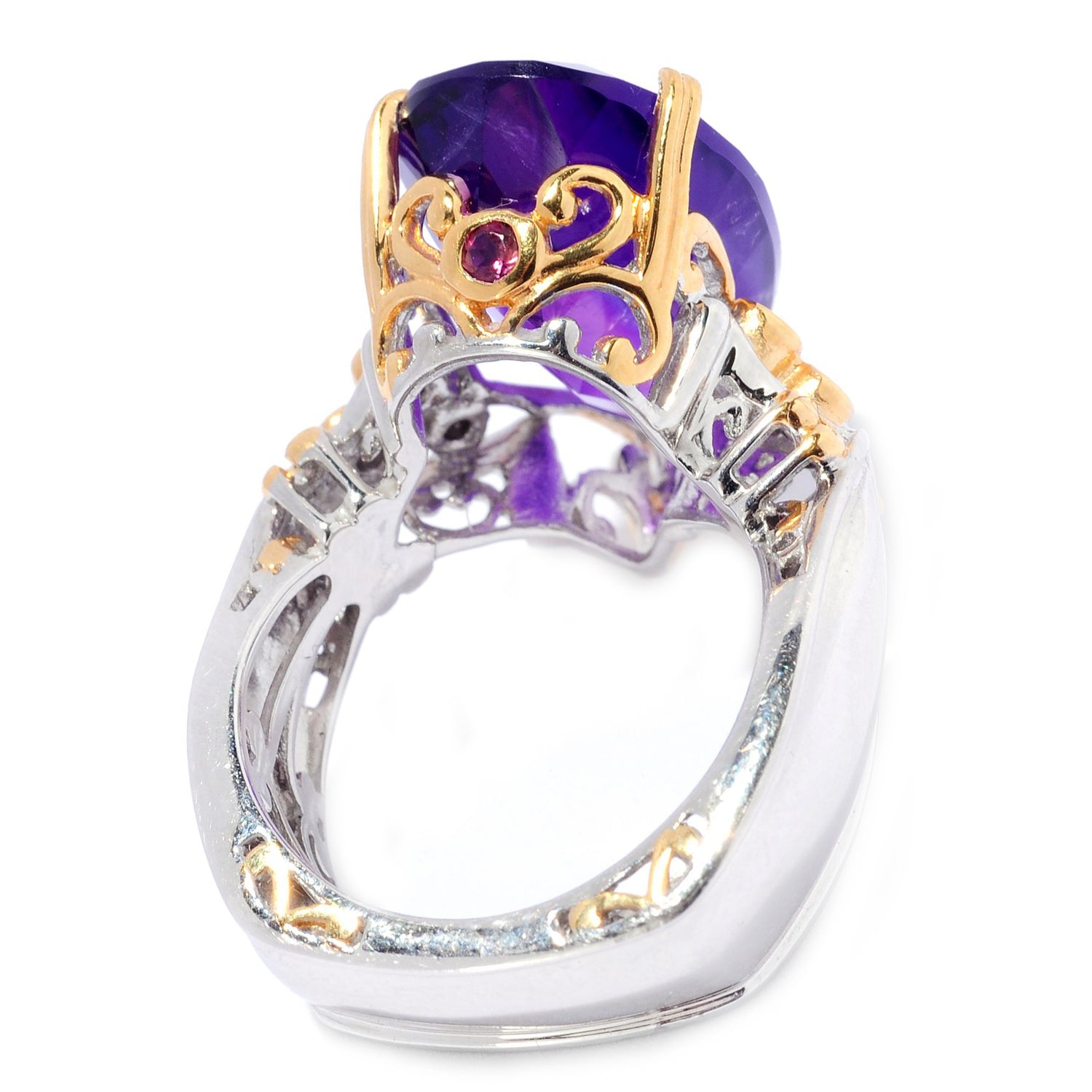 Gems en Vogue 9.95ctw African Amethyst, Pink Tourmaline & Diamond Ring