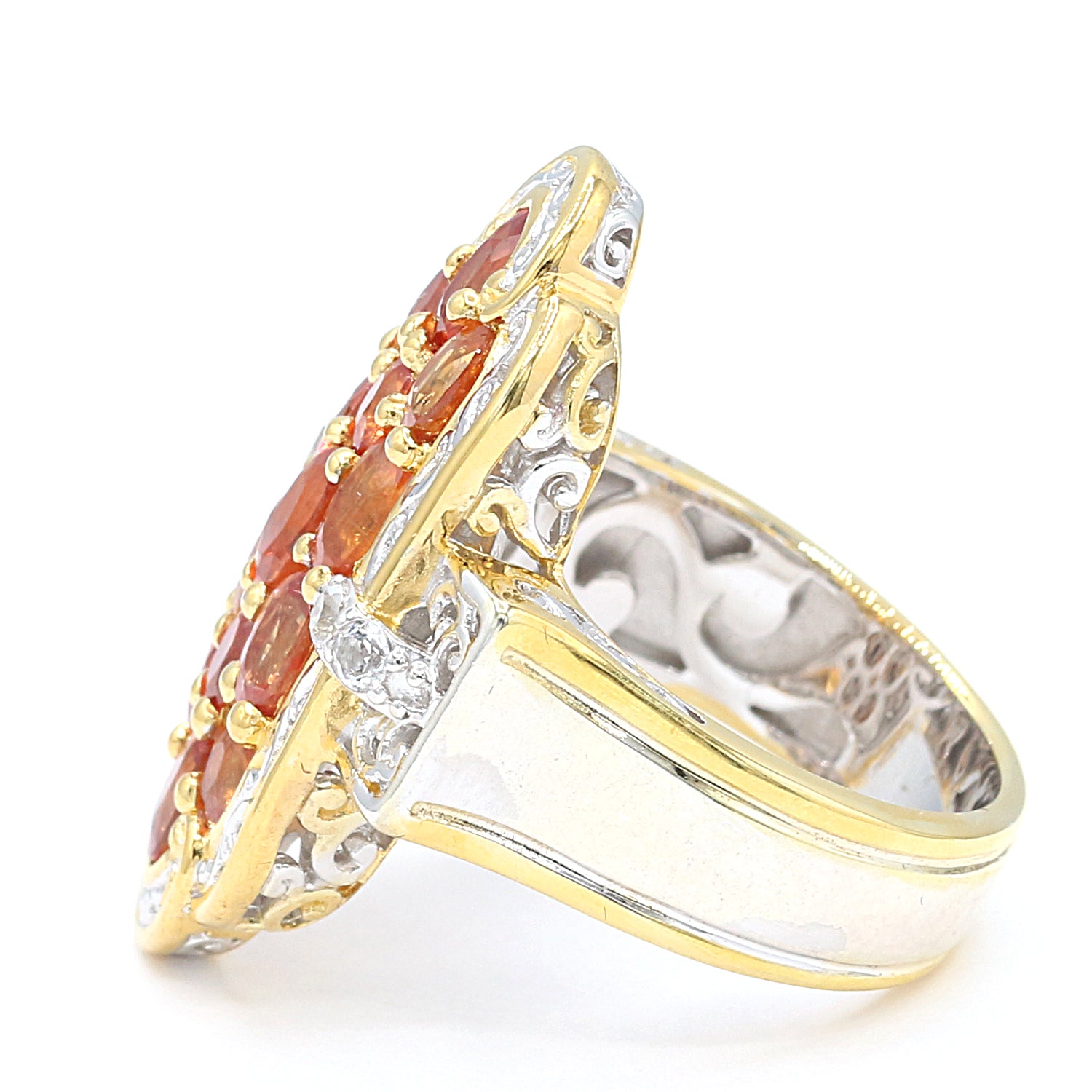 Gems en Vogue 3.87ctw Orange Sapphire & White Topaz Cluster Ring