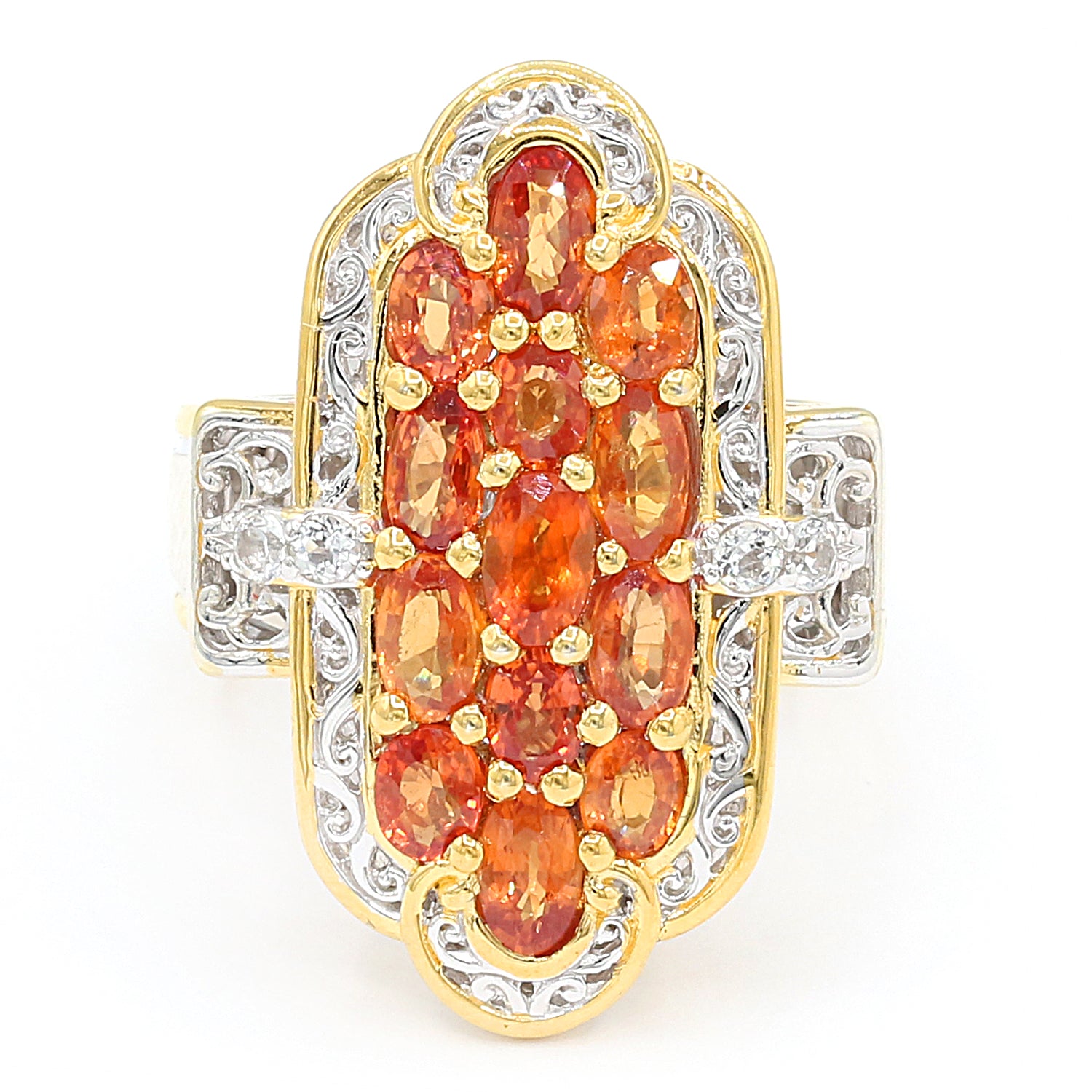 Gems en Vogue 3.87ctw Orange Sapphire & White Topaz Cluster Ring