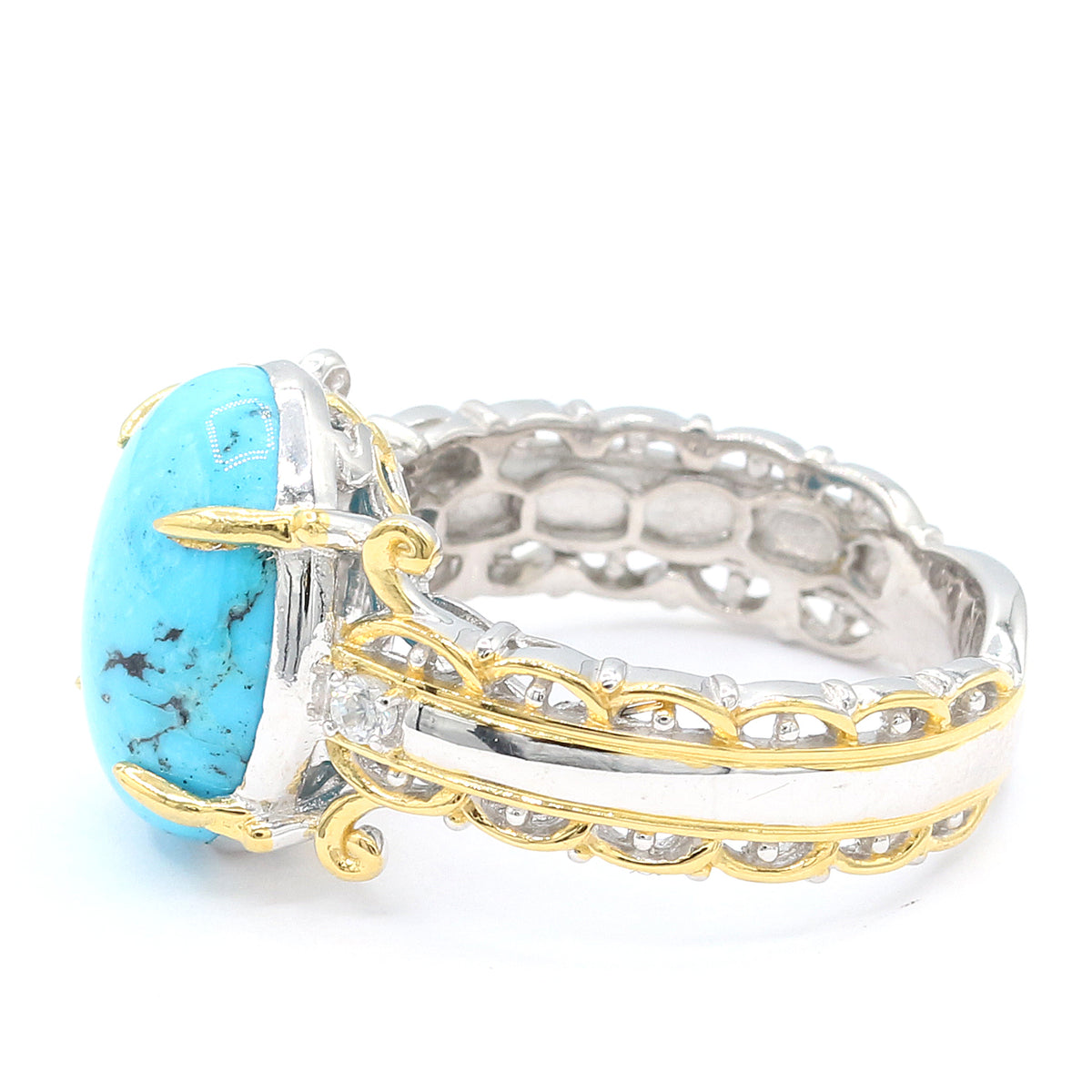 Gems en Vogue 24K Palladium Silver Spiderweb Turquoise & White Zircon Ring
