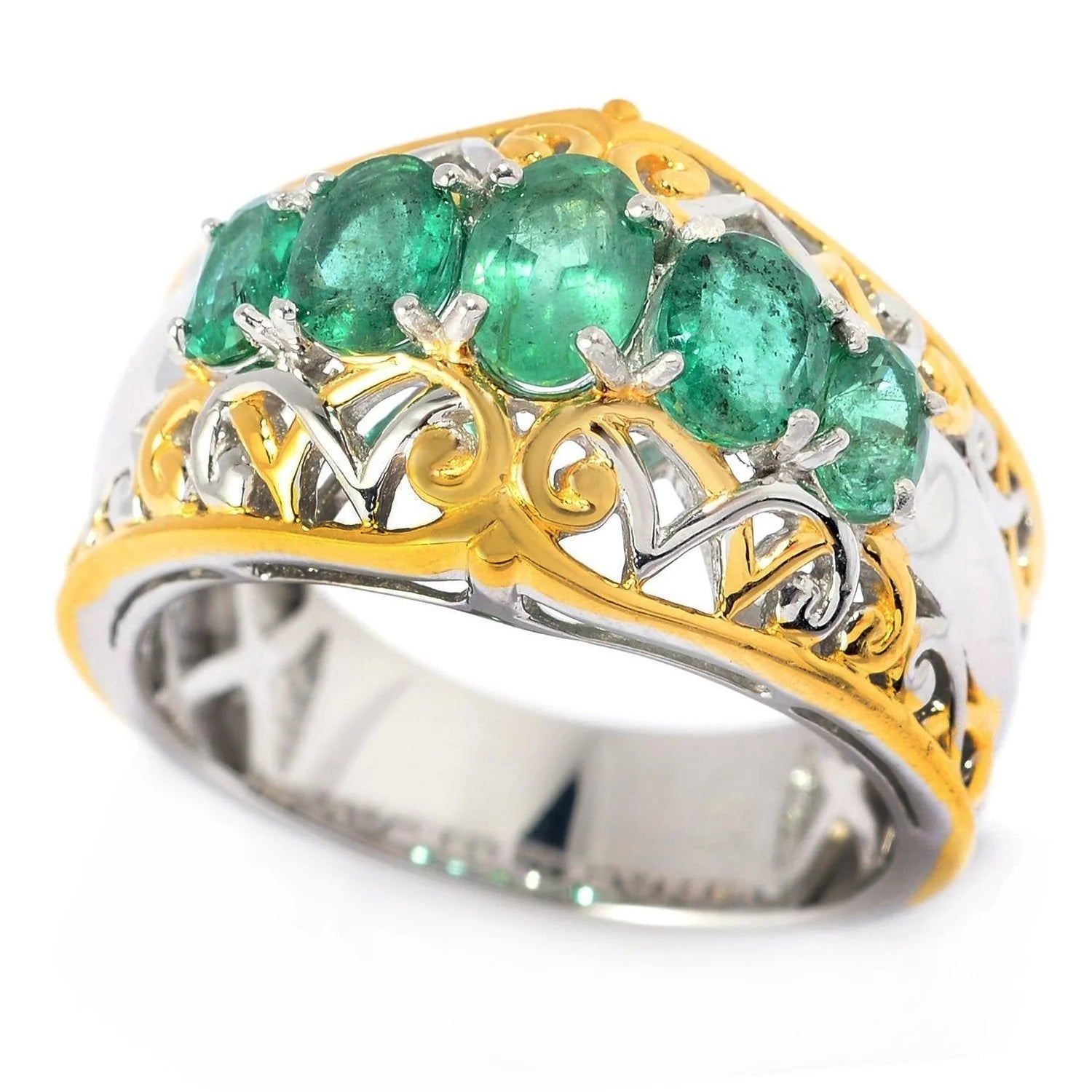 Gems en Vogue 1.44ctw Emerald Five-Stone Graduated Band Ring