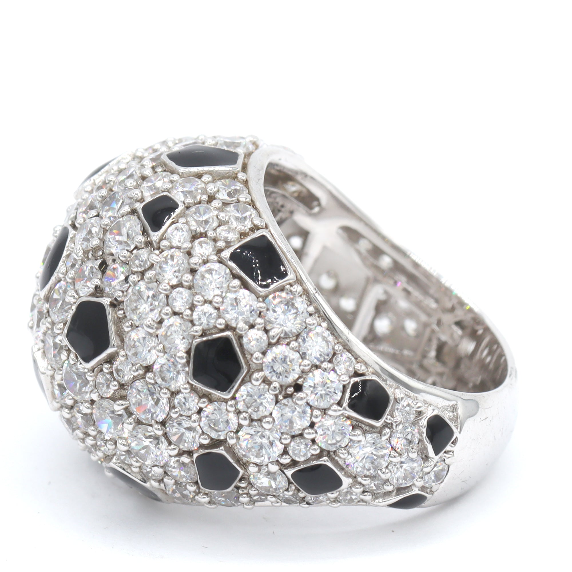 Signity Sterling Silver Cubic Zirconia & Black Enamel Dome Ring CANNOT BE RESIZED