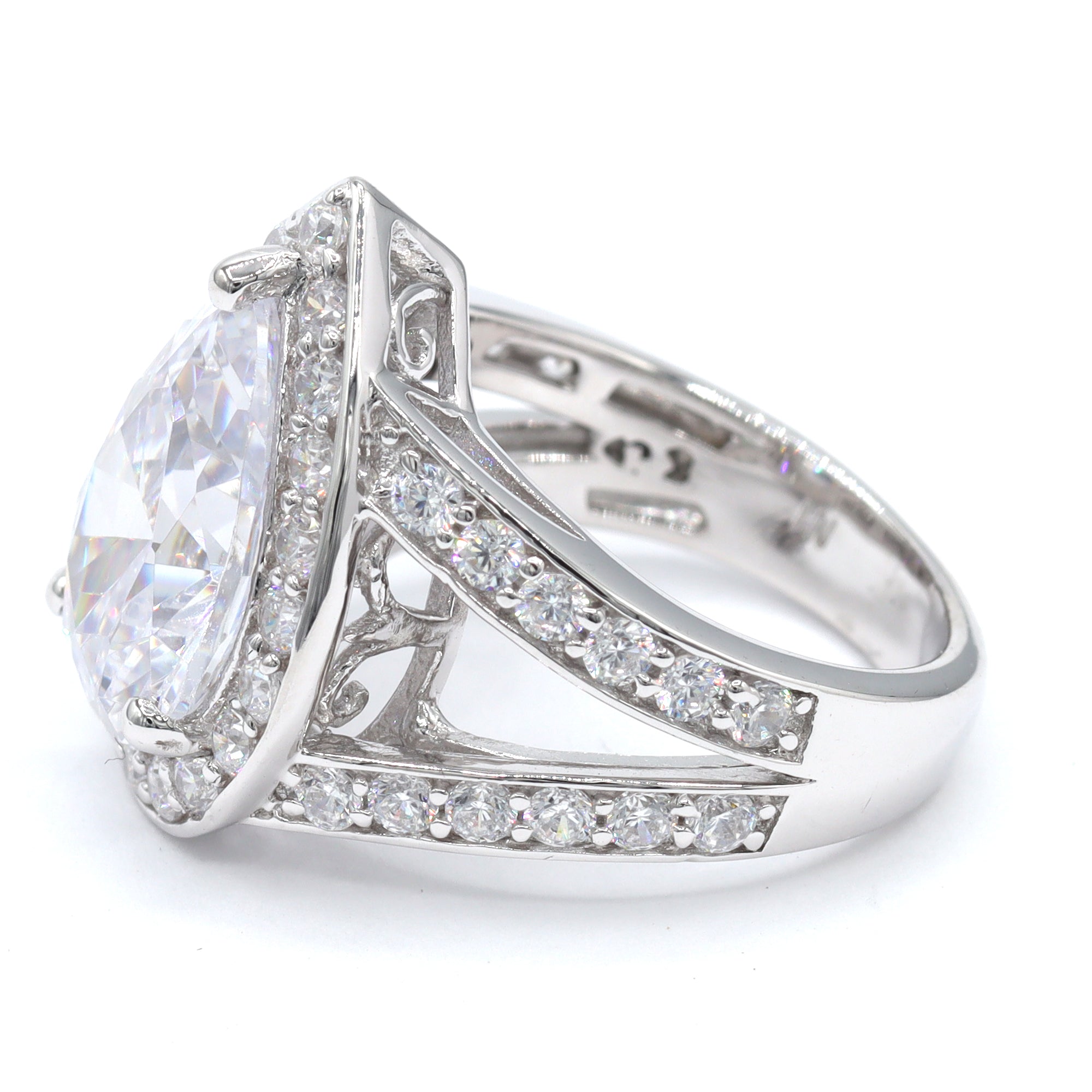 Signity Sterling Silver Pear Shape Cubic Zirconia Halo Ring CANNOT BE RESIZED